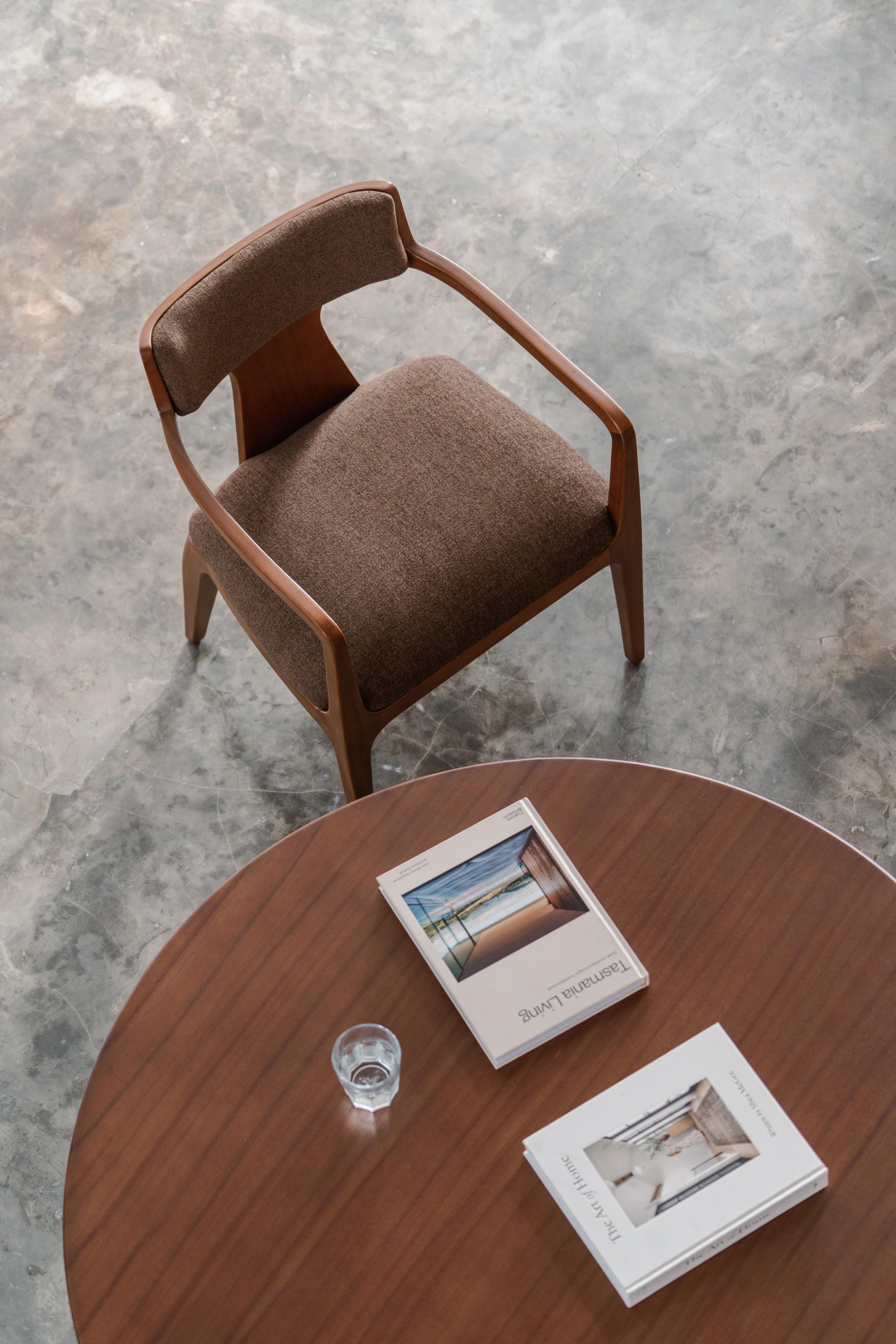 120cm round dining table, dark solid wood