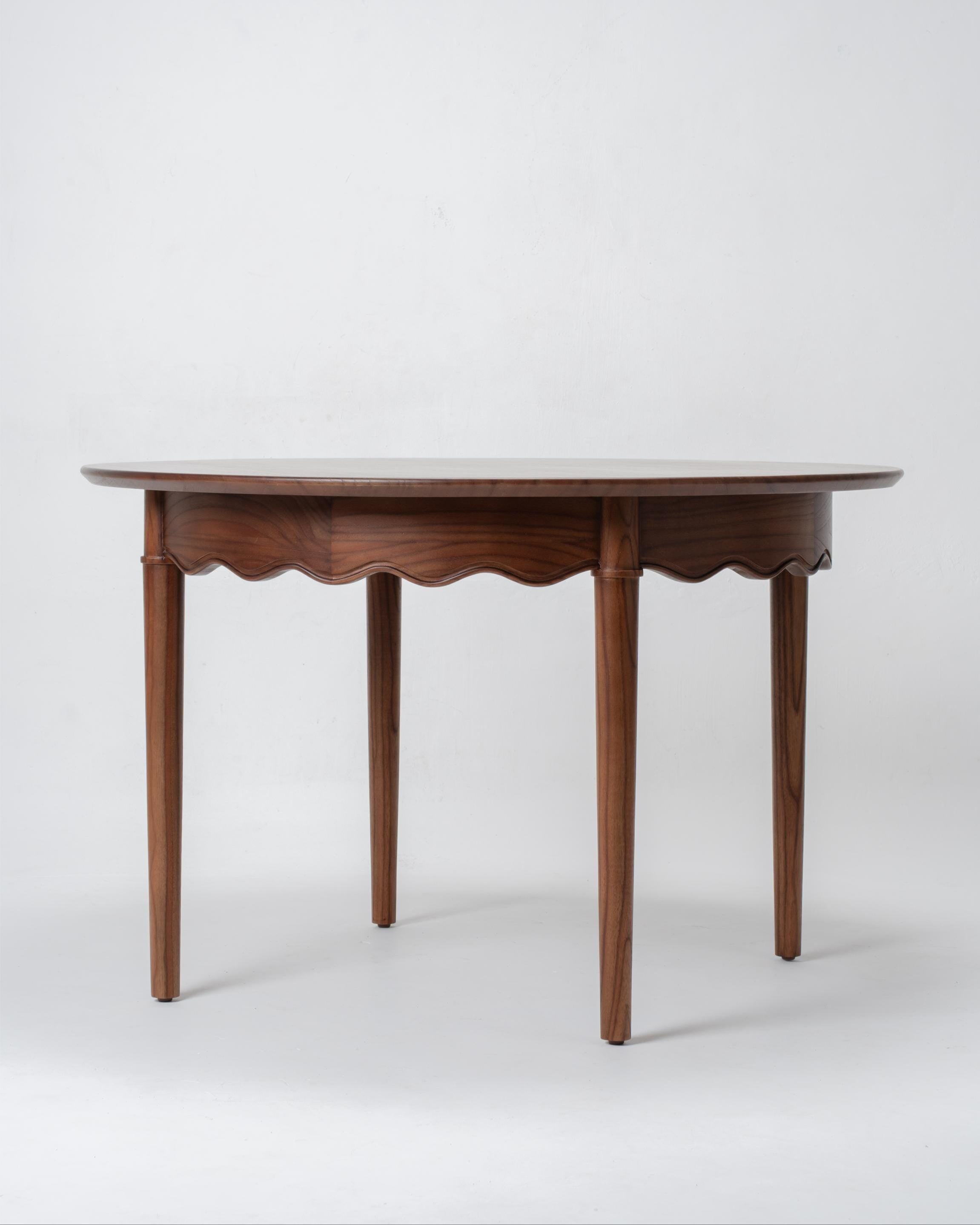 round wooden dining table, dark mahogany wood