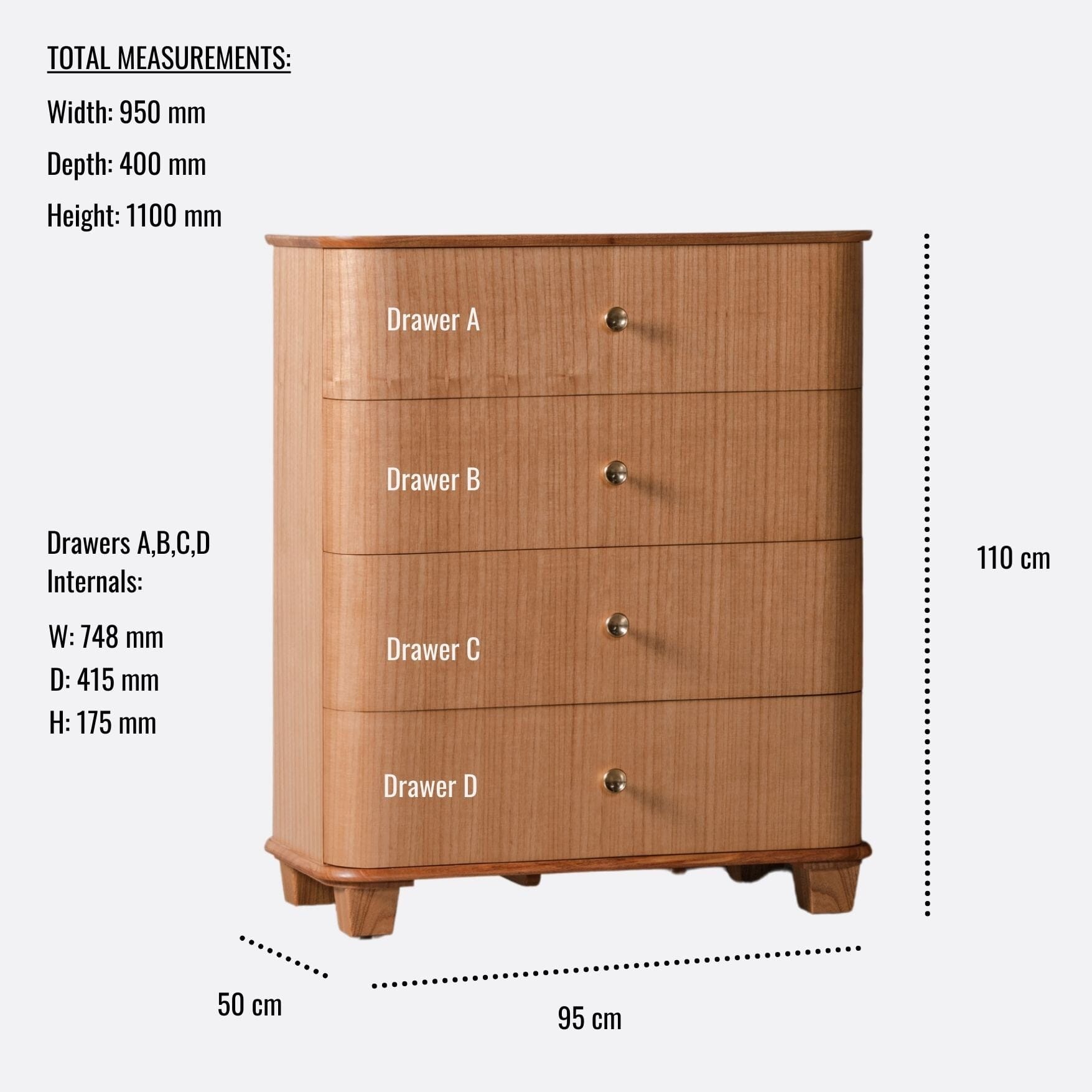 Carmellia Tall Chest of 4 Drawers