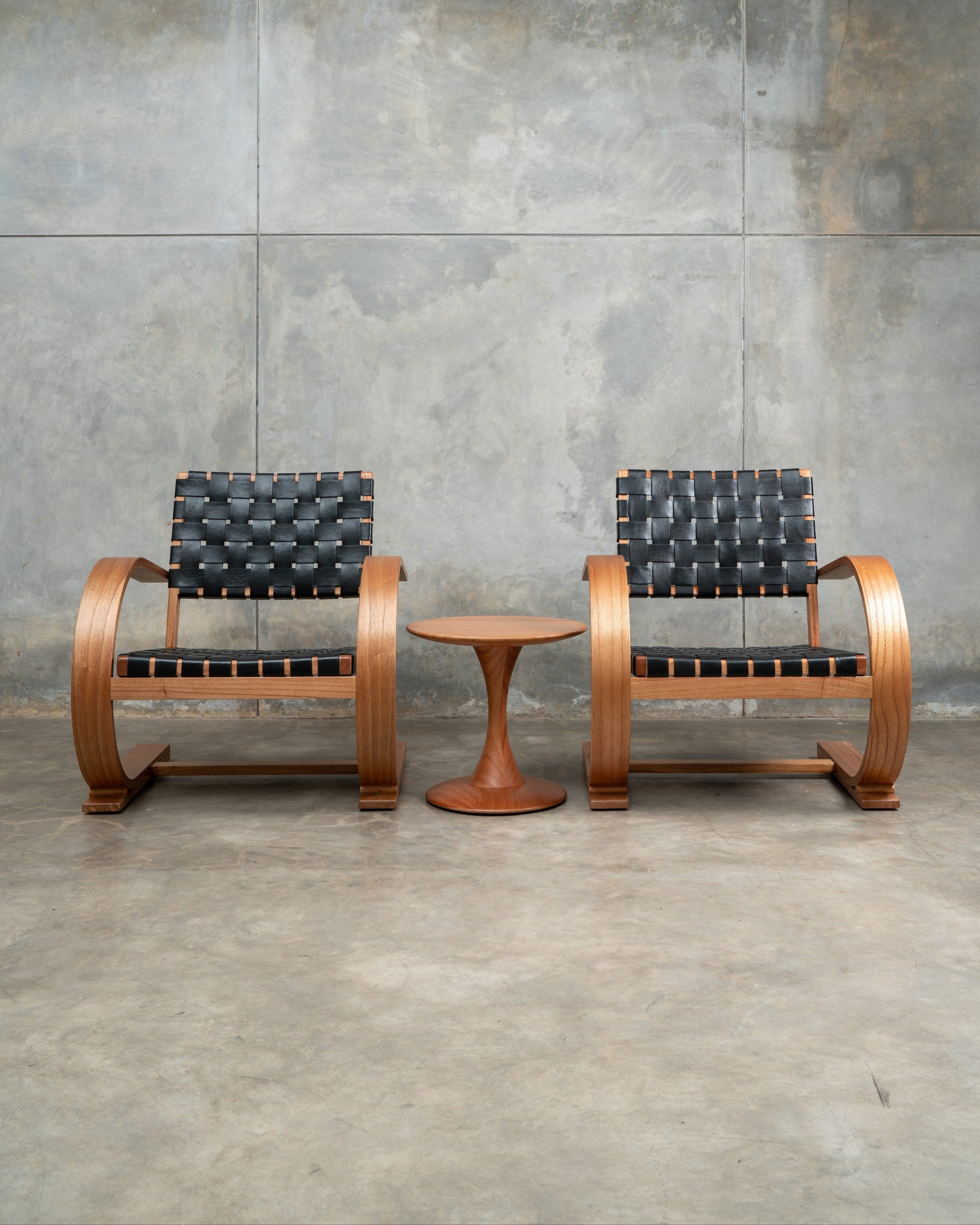 French Modernist Armchair Leather Armchair - wooden woven leather armchair - Larkwood Furniture