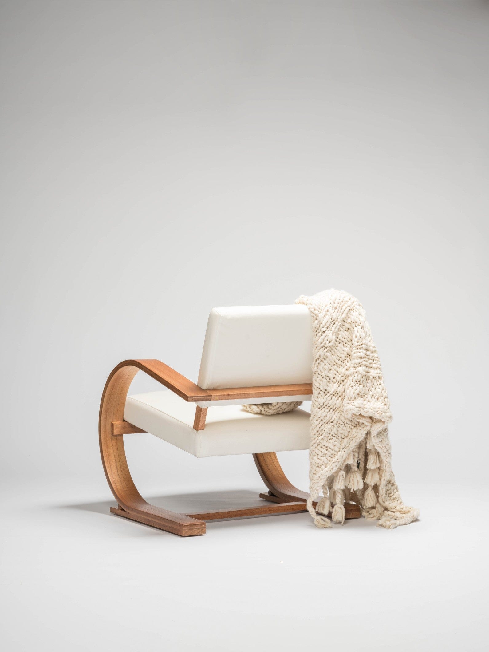 French Modernist Armchair - wooden armchair with linen australia - Larkwood Furniture