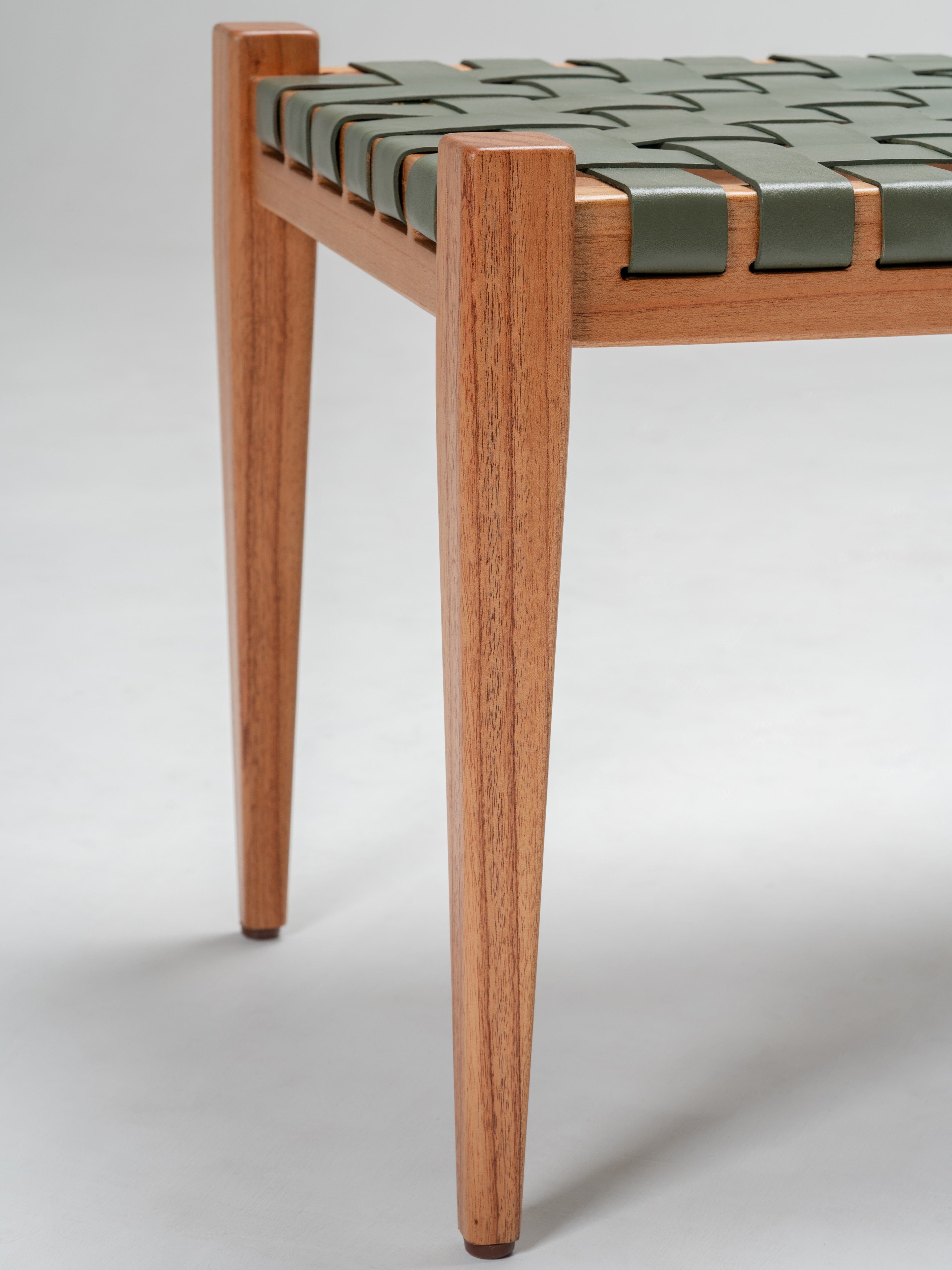 Full-Grain Leather Woven Bench - Leather Seat - Larkwood Furniture
