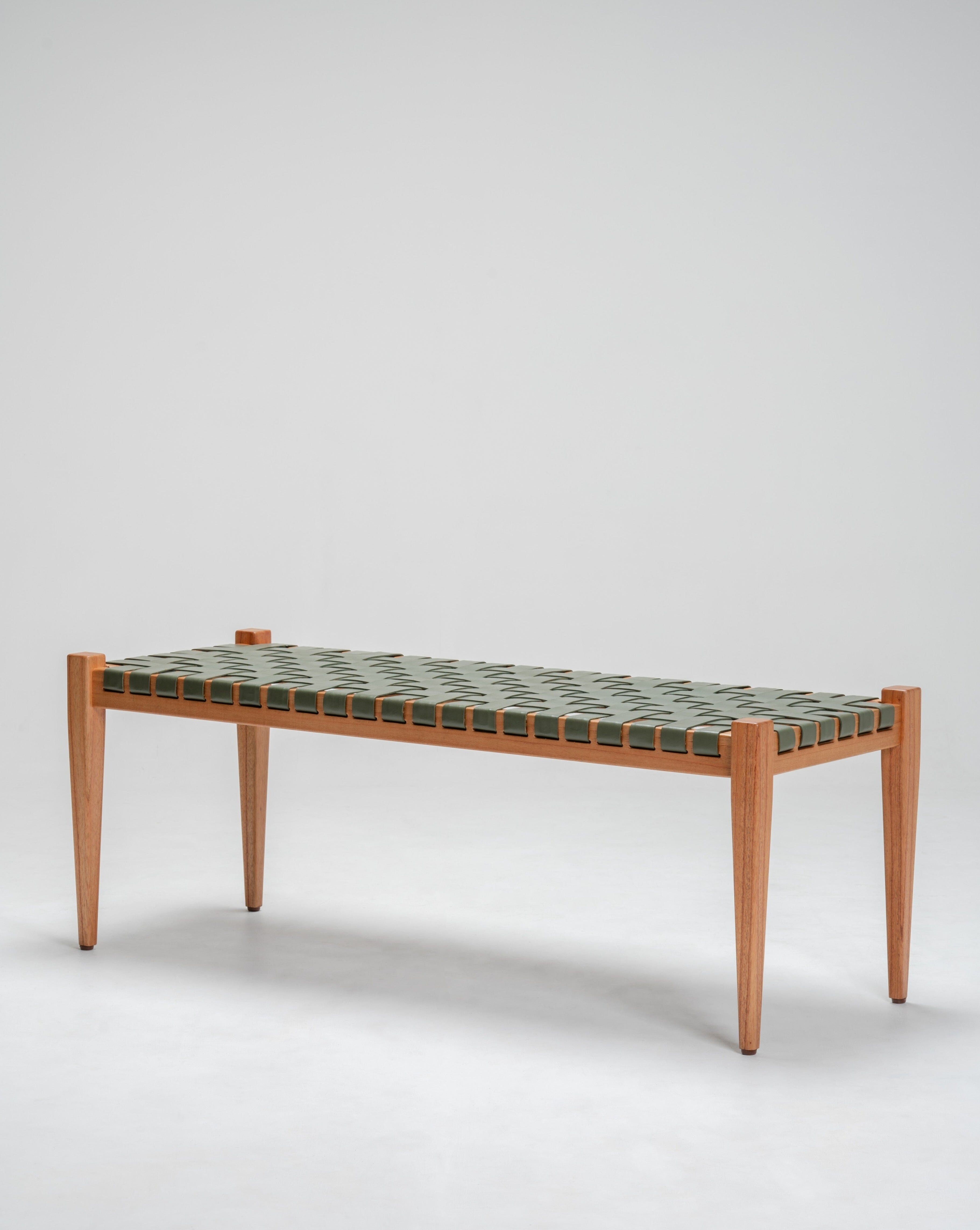 Full-Grain Leather Woven Bench - Bench Seats - Larkwood Furniture