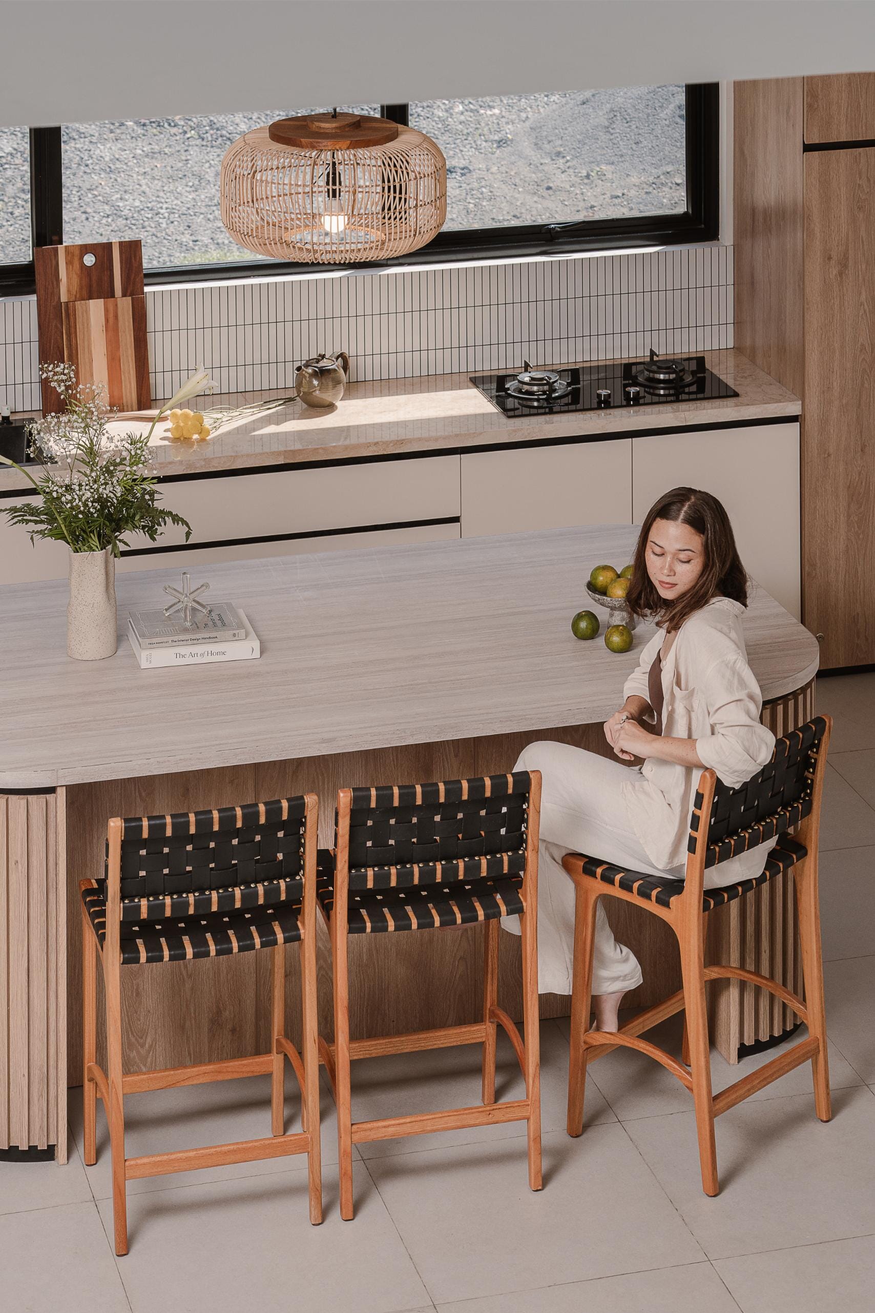 Full-Grain Leather Woven | Counter Stool