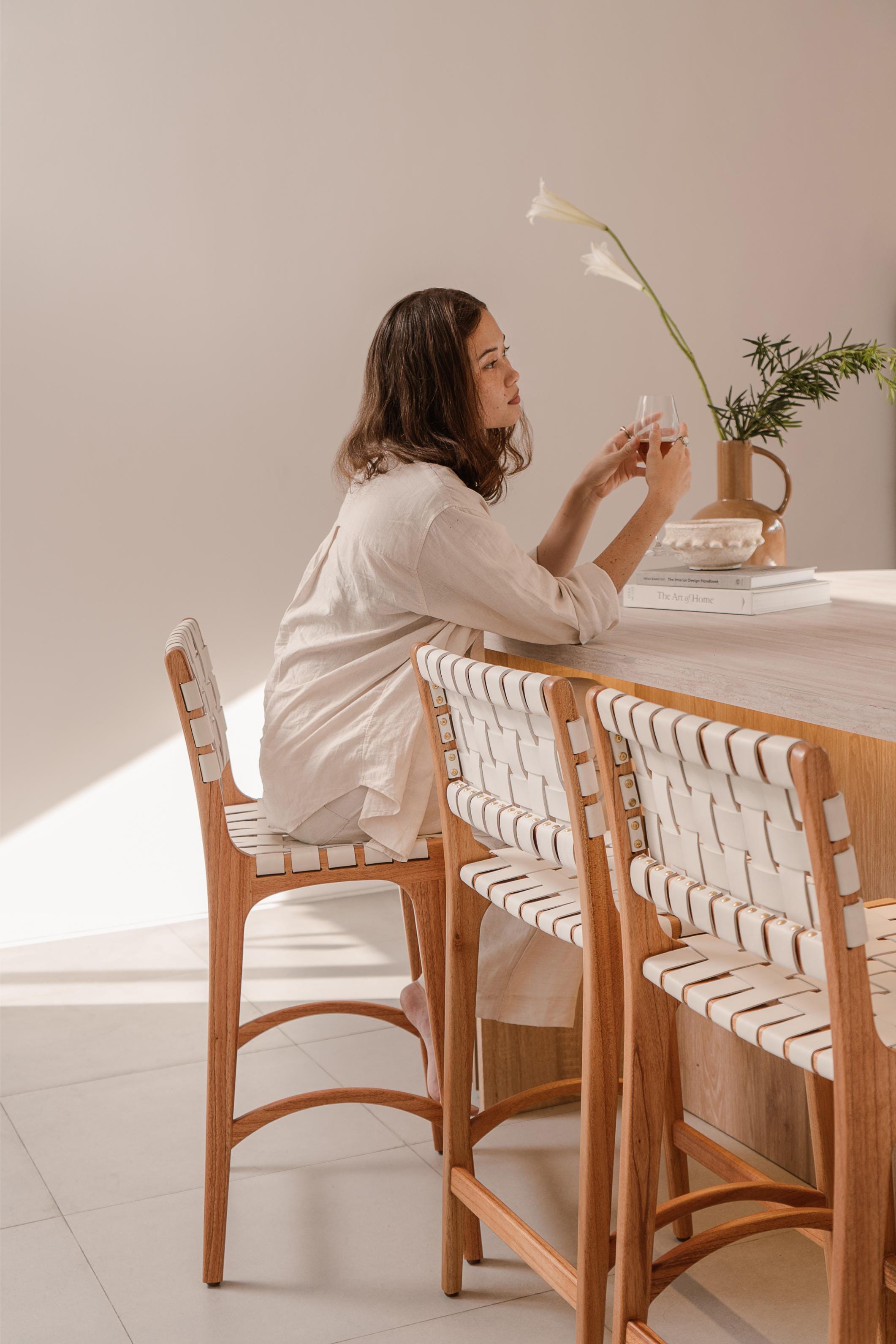 Full-Grain Leather Woven | Counter Stool