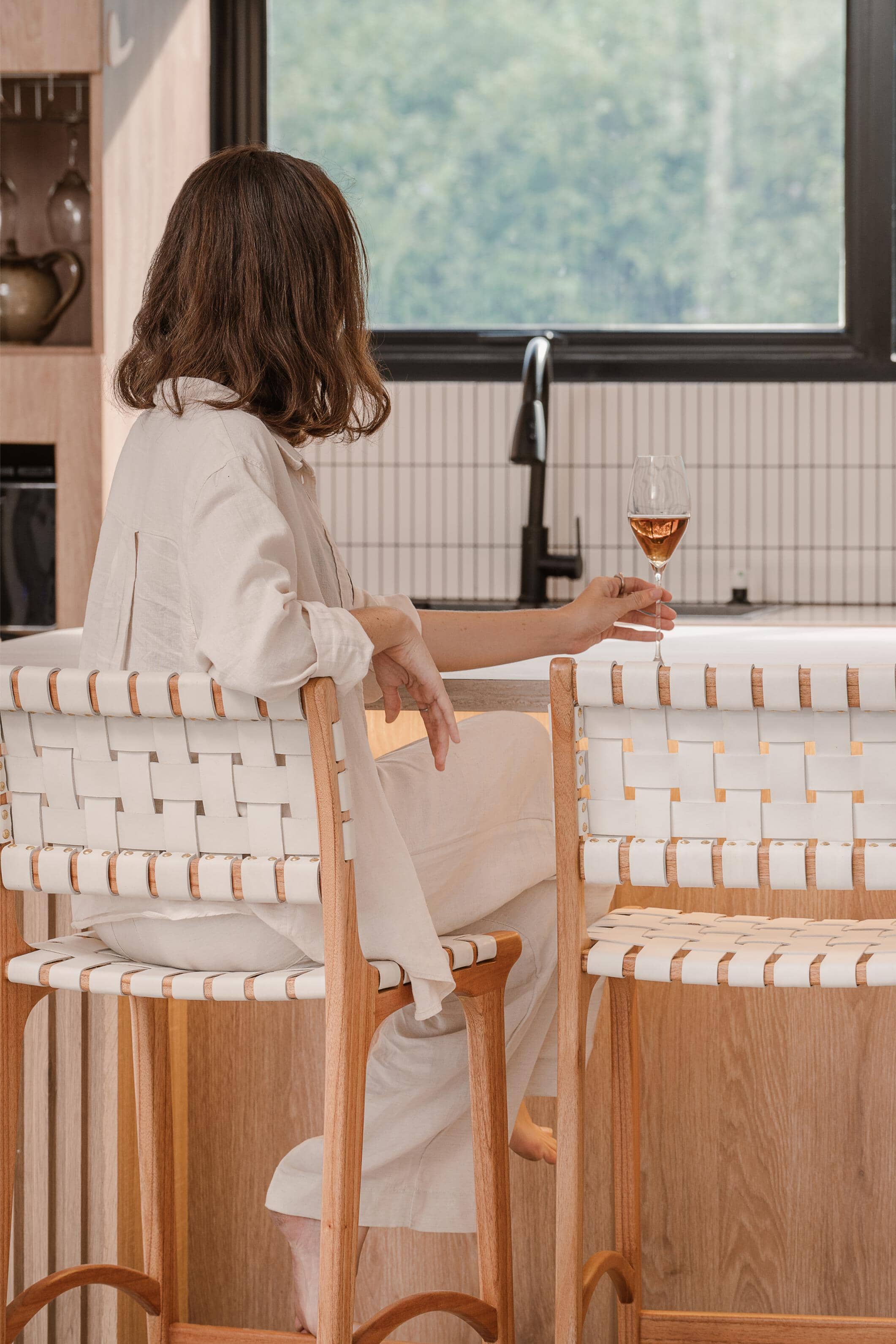 Full-Grain Leather Woven | Counter Stool