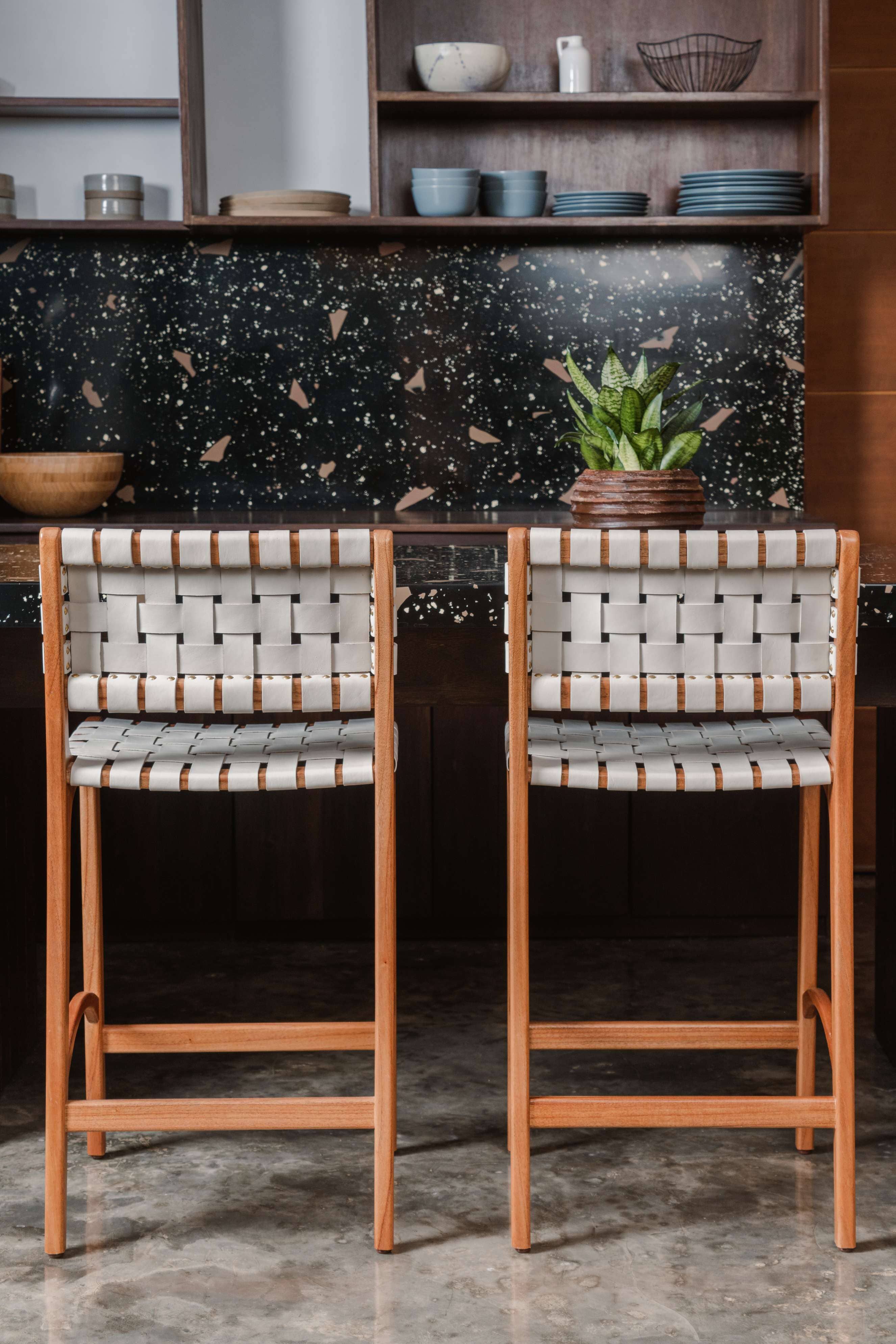 Full-Grain Leather Woven | Counter Stool
