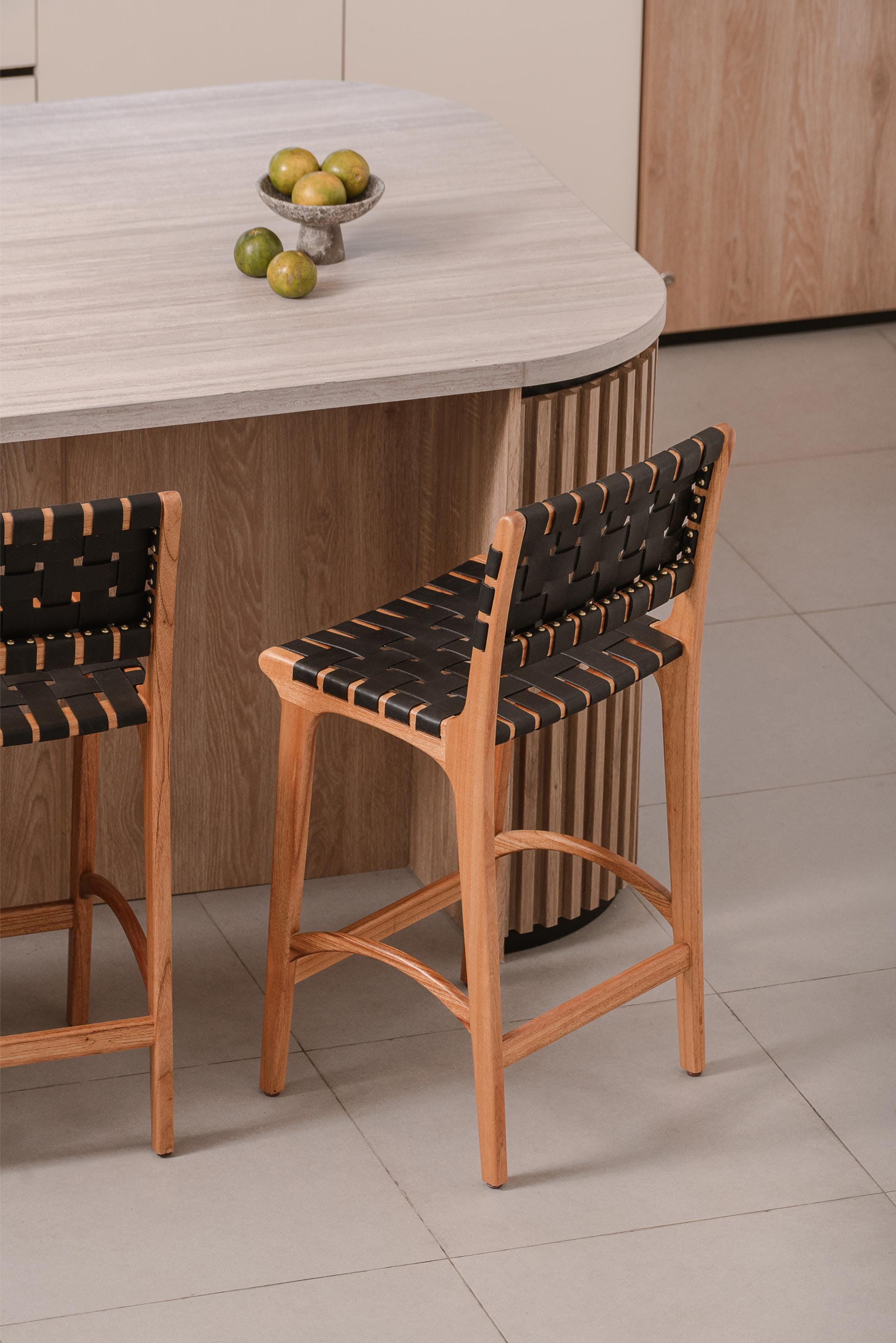 Full-Grain Leather Woven | Counter Stool