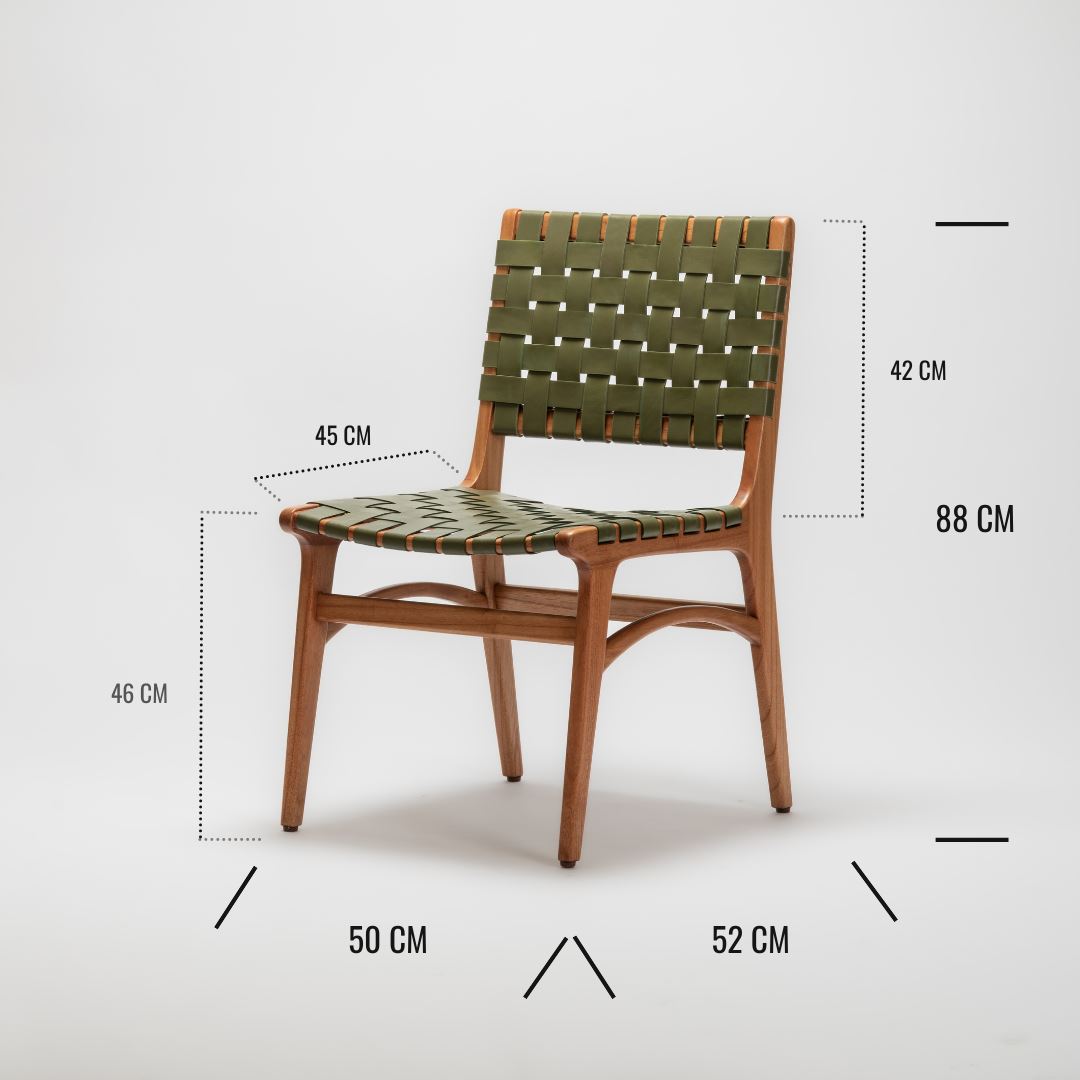 Full-Grain Leather Woven Dining Chair - sage leather woven chairs - Larkwood Furniture