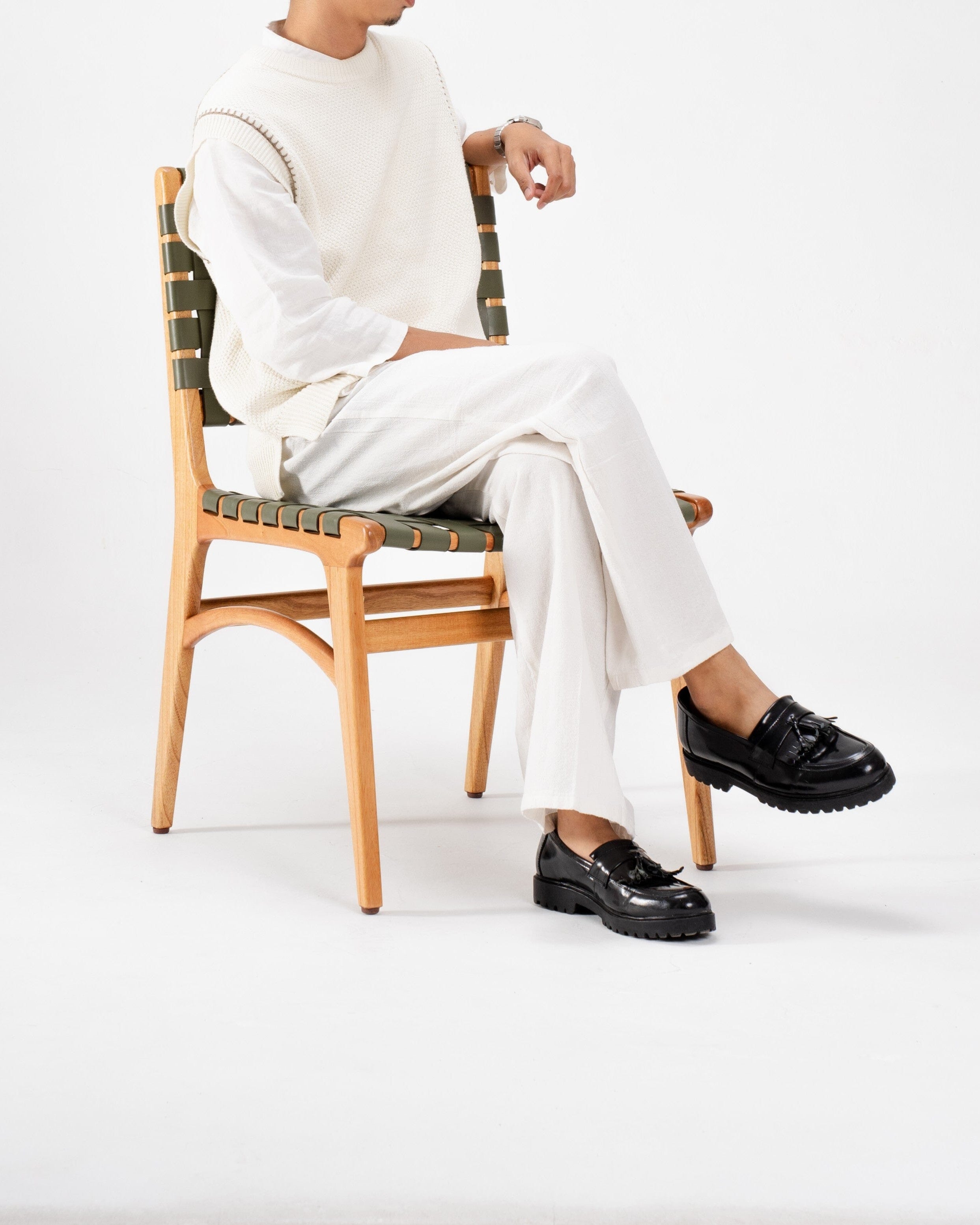 Full Grain Leather Woven Dining Chair - Leather Dining Chairs - Larkwood Furniture