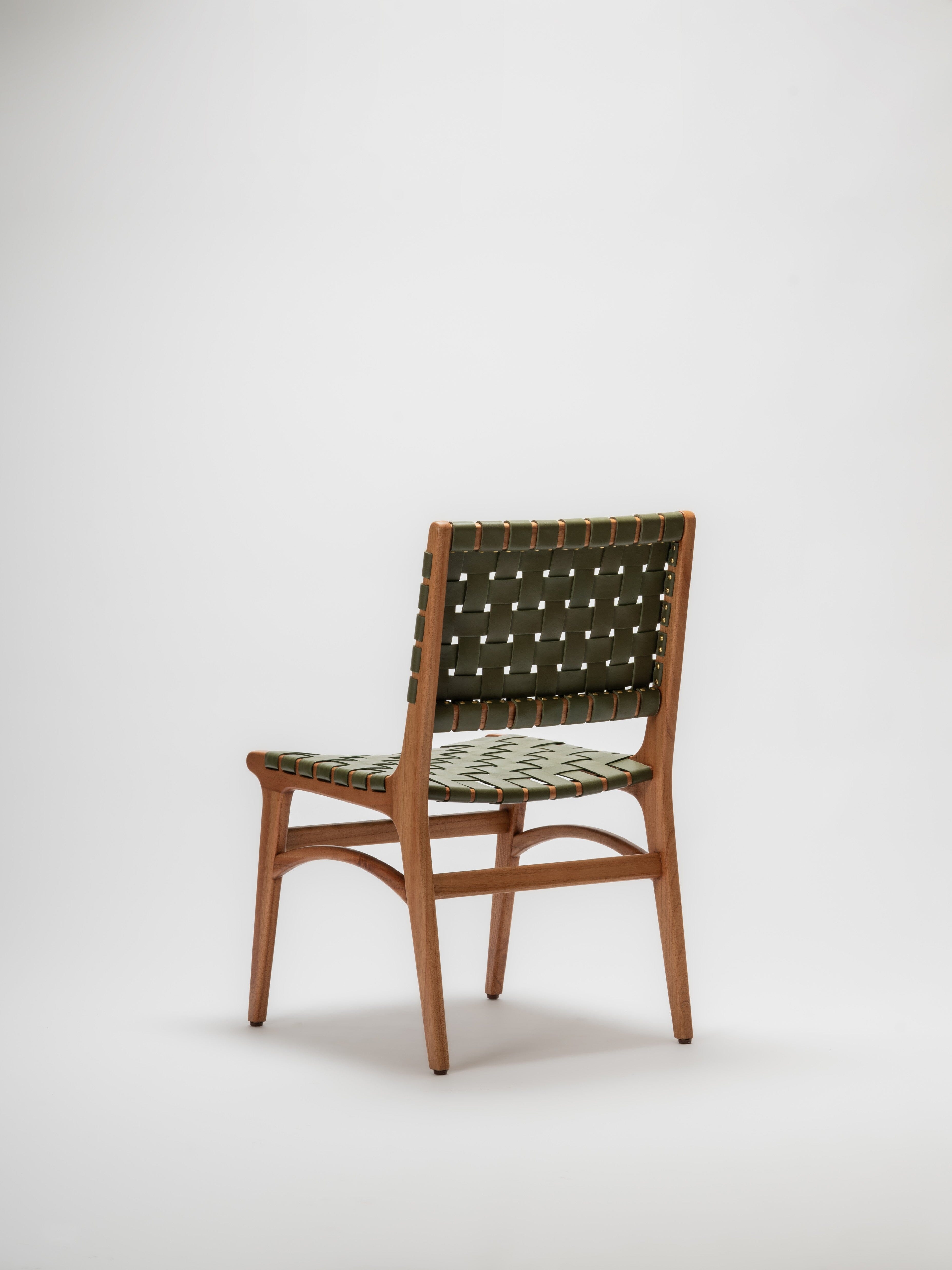 Full-Grain Leather Woven Dining Chair - mindi solid chairs - Larkwood Furniture