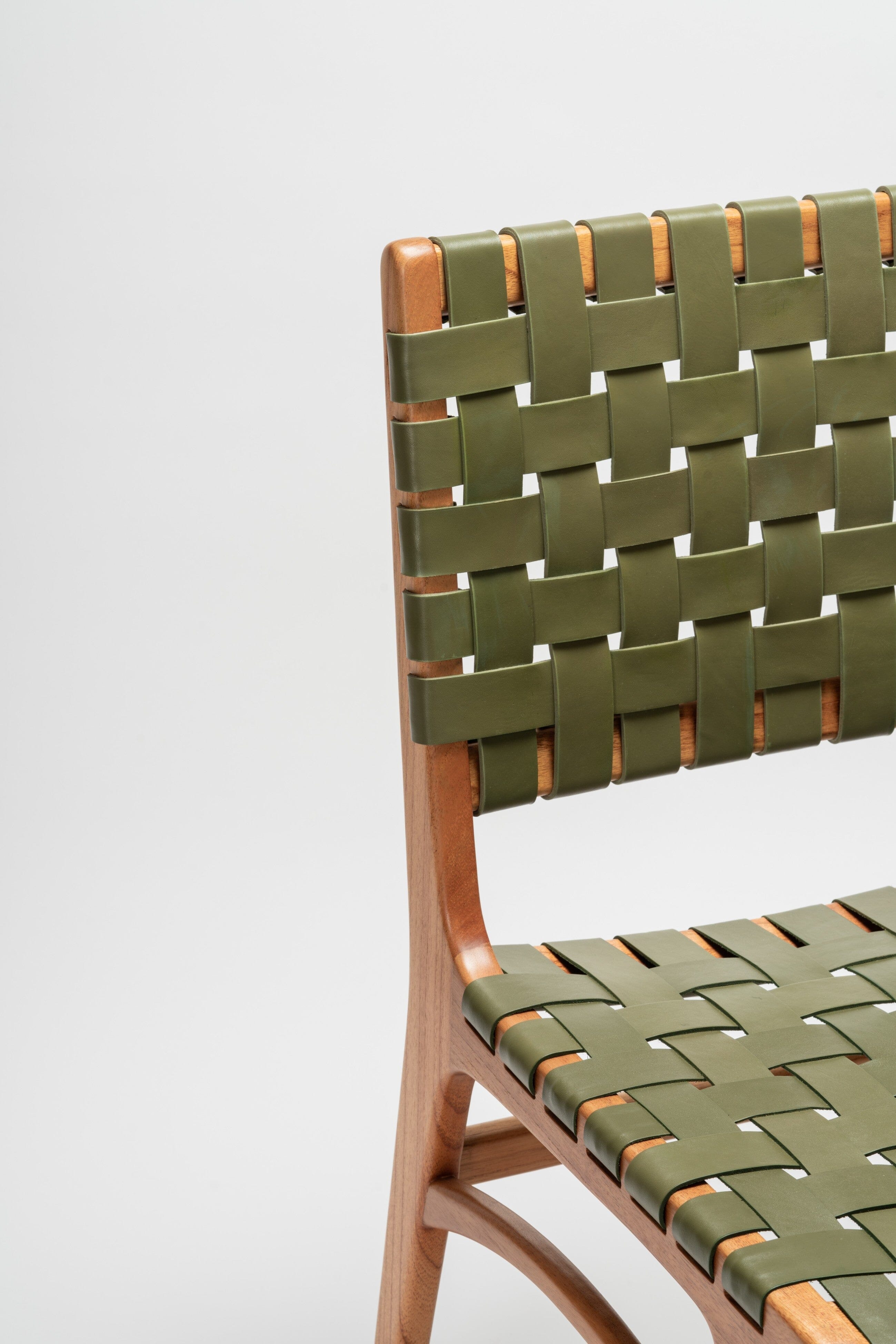 Full Grain Leather Woven Dining Chair - green dining chairs - Larkwood Furniture