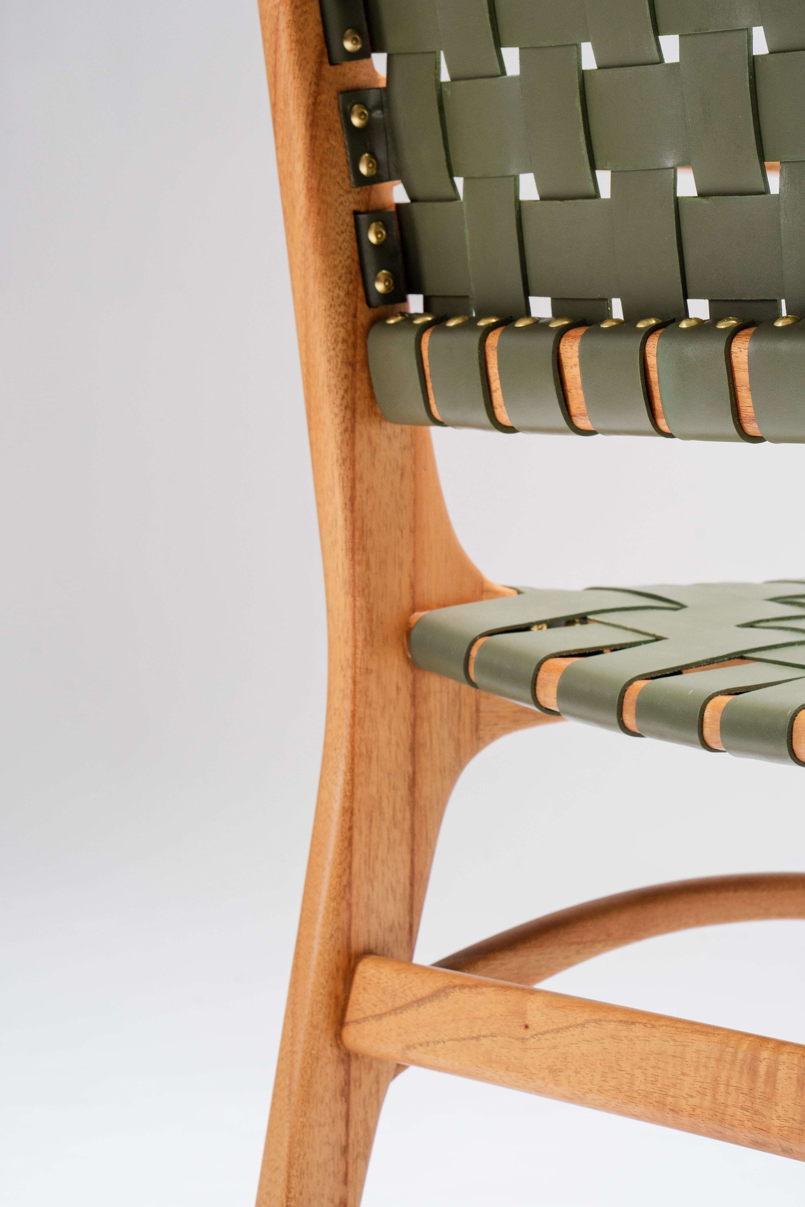 Full-Grain Sage Leather Woven Armchair - Dining Armchair - Larkwood Furniture