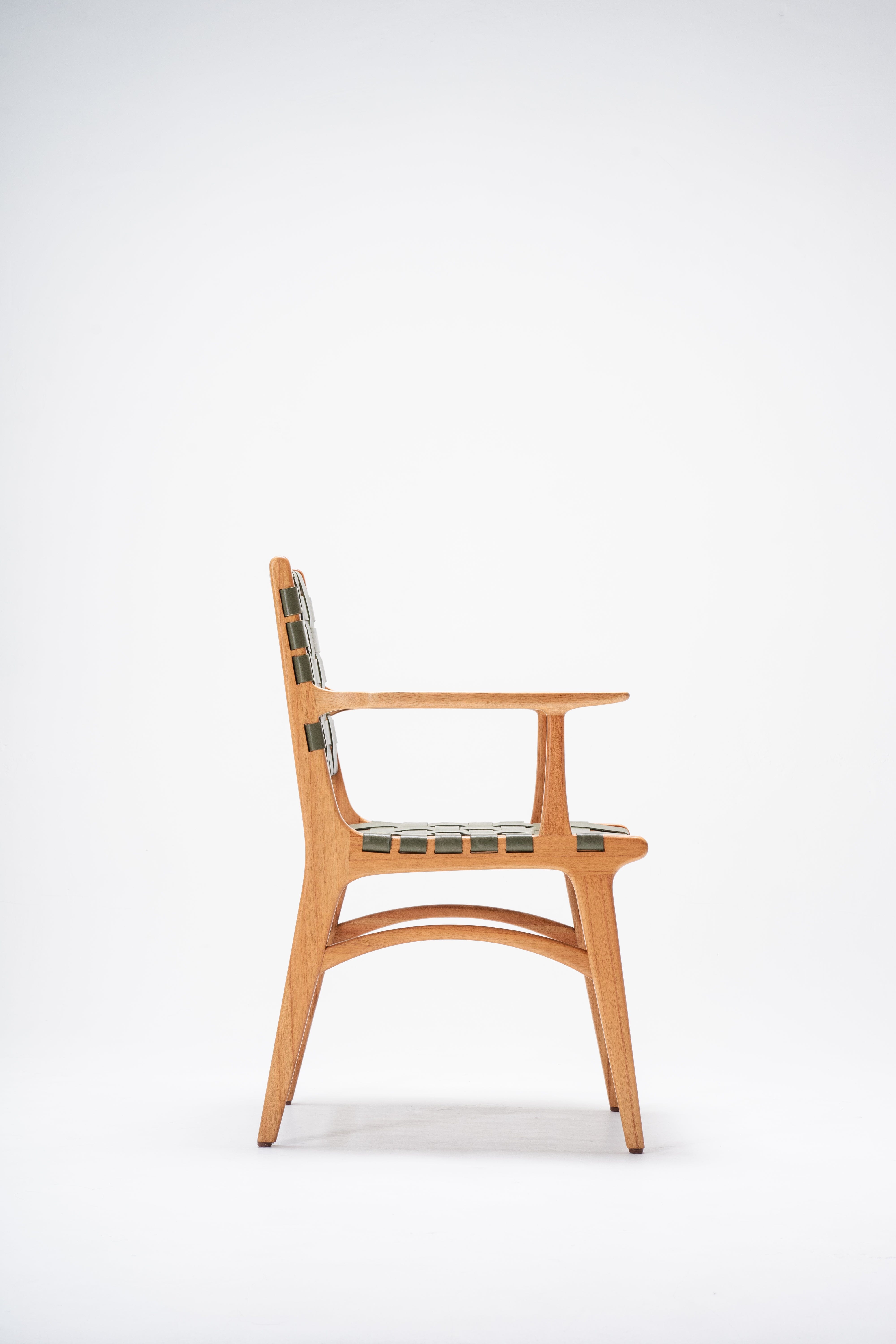 Full-Grain Sage Leather Woven Armchair - dining arm chair - Larkwood Furniture