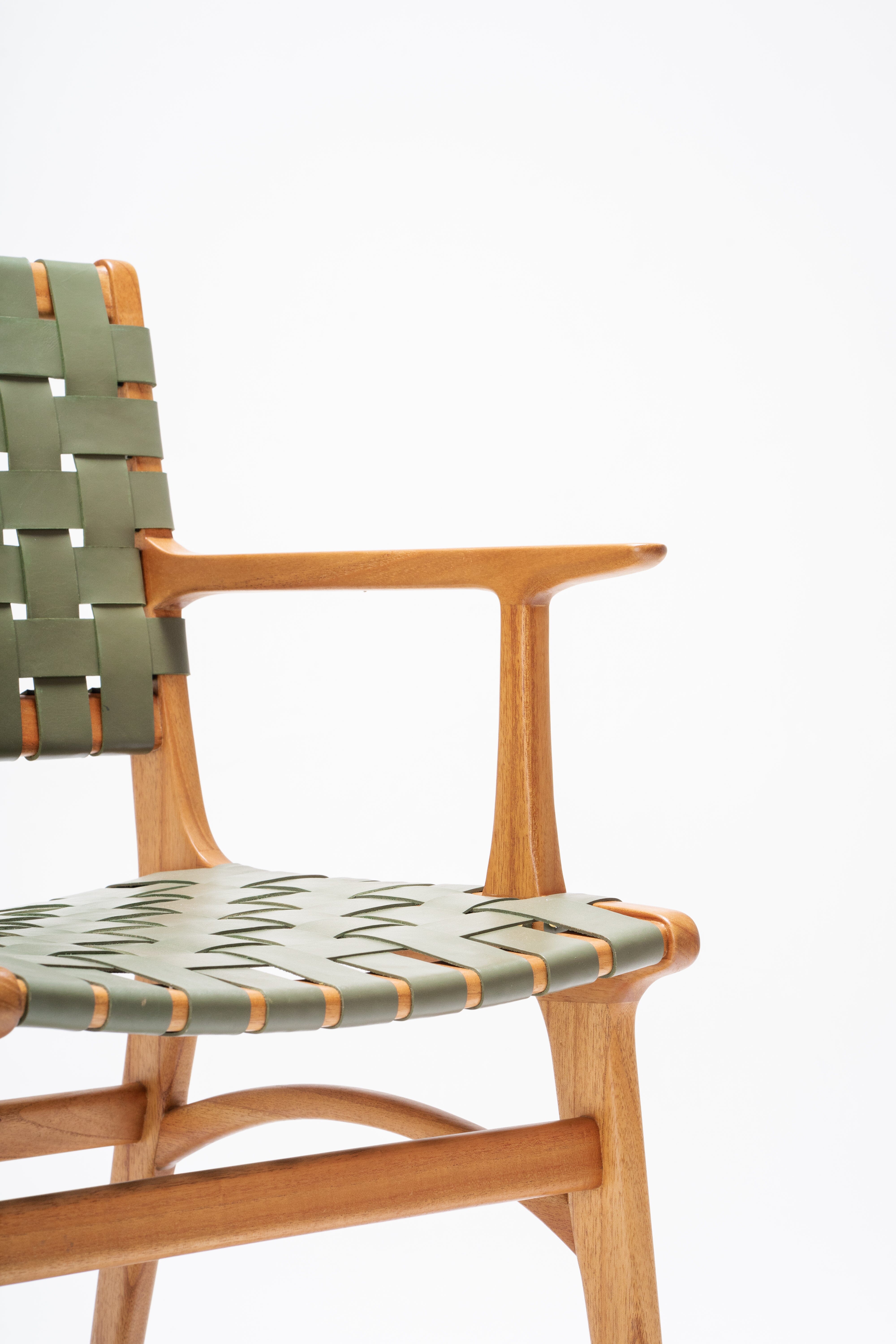 Full-Grain Leather Woven - sage leather chair - Larkwood Furniture