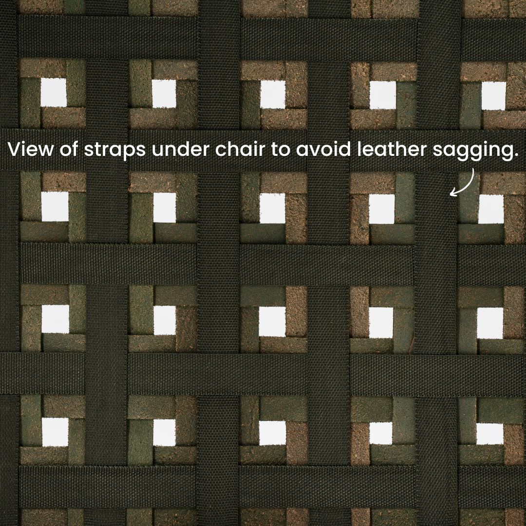 Full-Grain Sage Leather Woven Armchair - leather wooden chairs - Larkwood Furniture