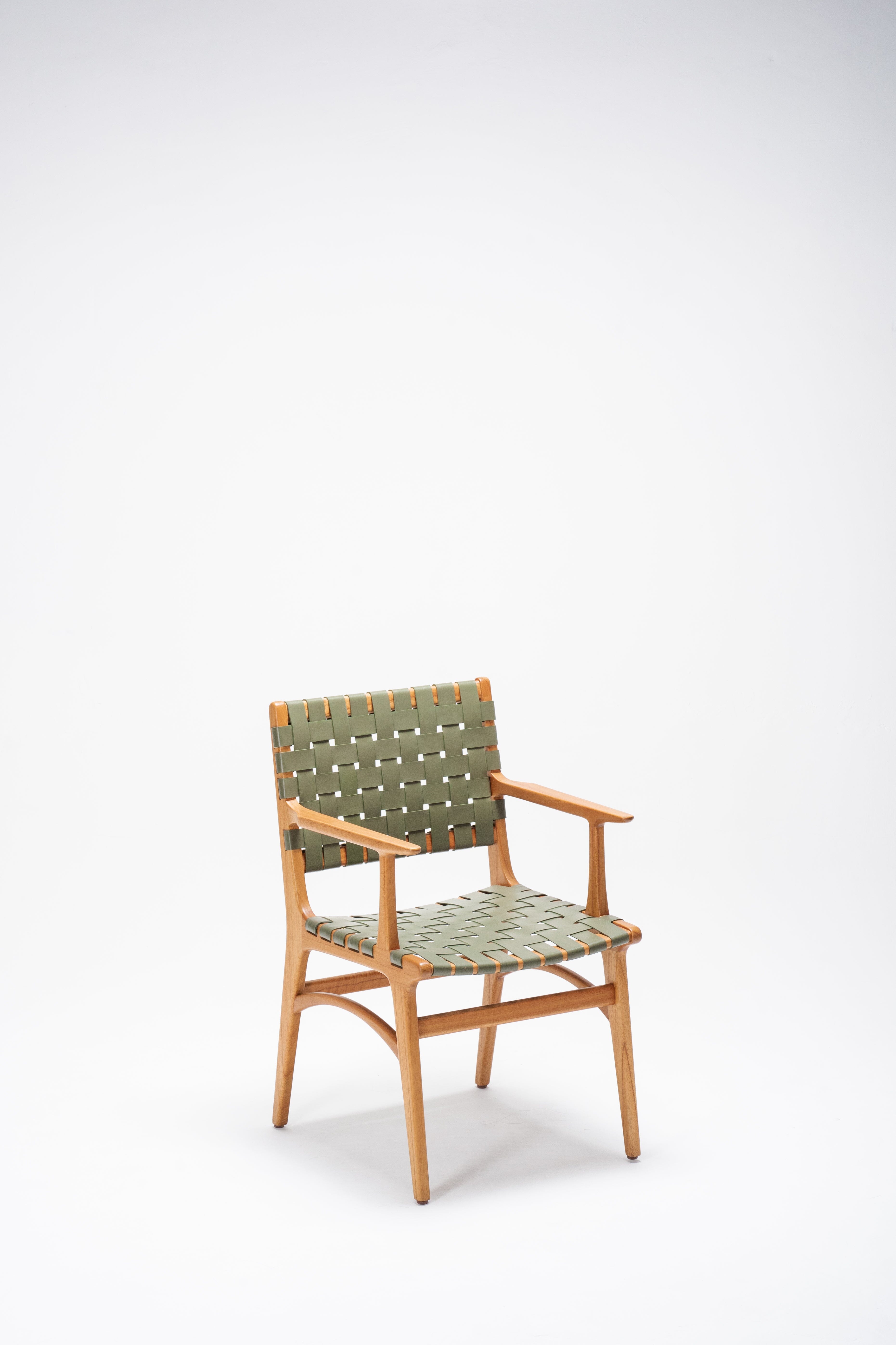 Full-Grain Sage Leather Woven Armchair - dining chairs in wood - Larkwood Furniture