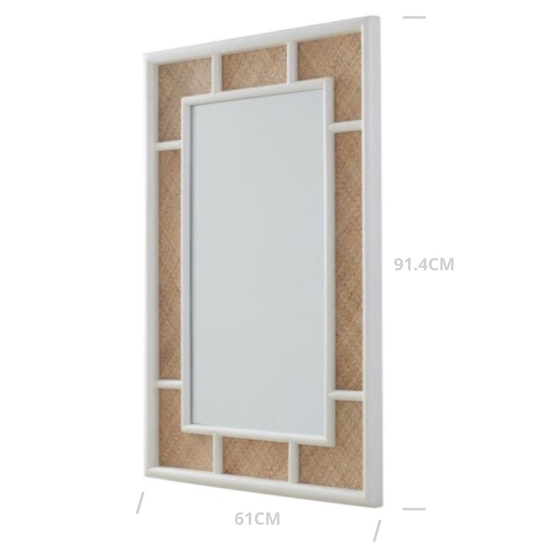 Hampton Mirror - wooden mirror with rattan - Larkwood Furniture