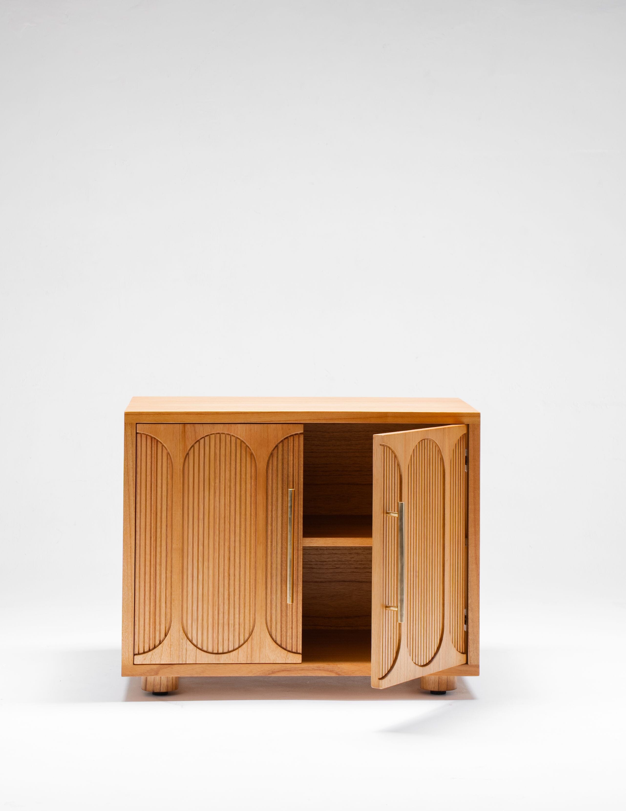 light timber bedside cabinet table with door