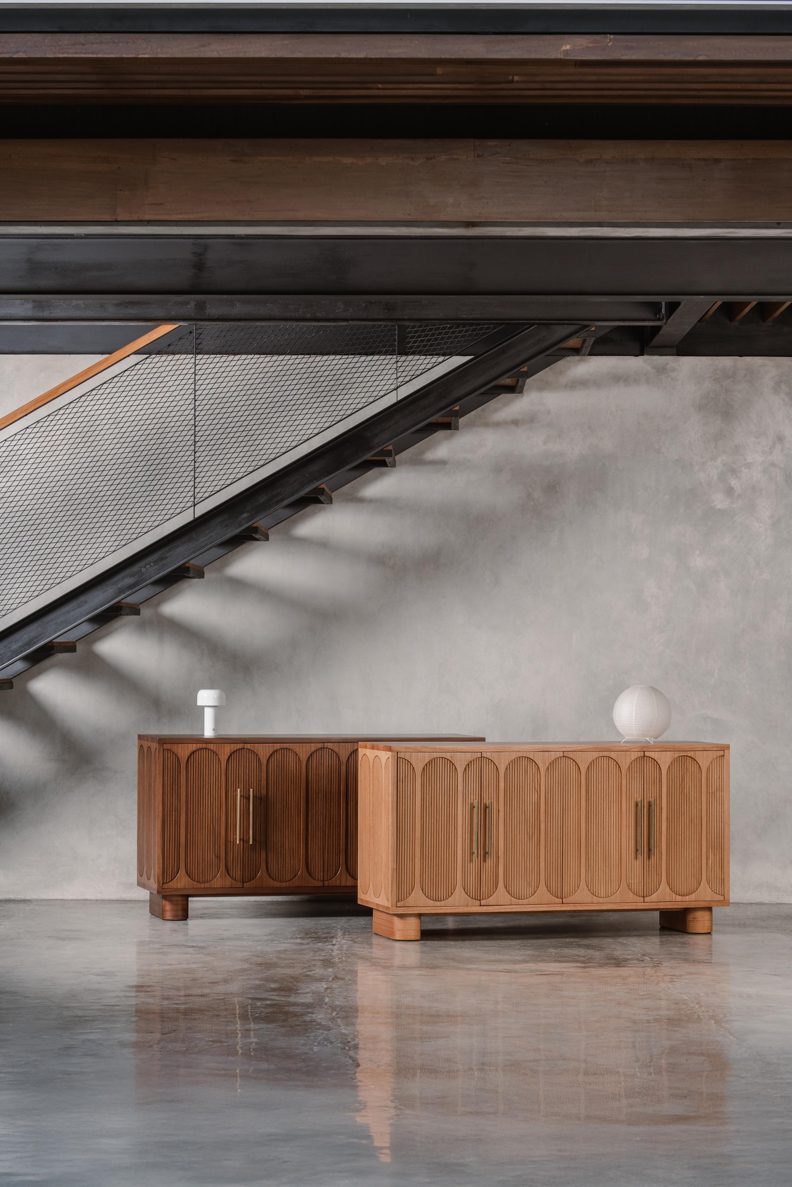 dark wood and light wood sideboard buffet