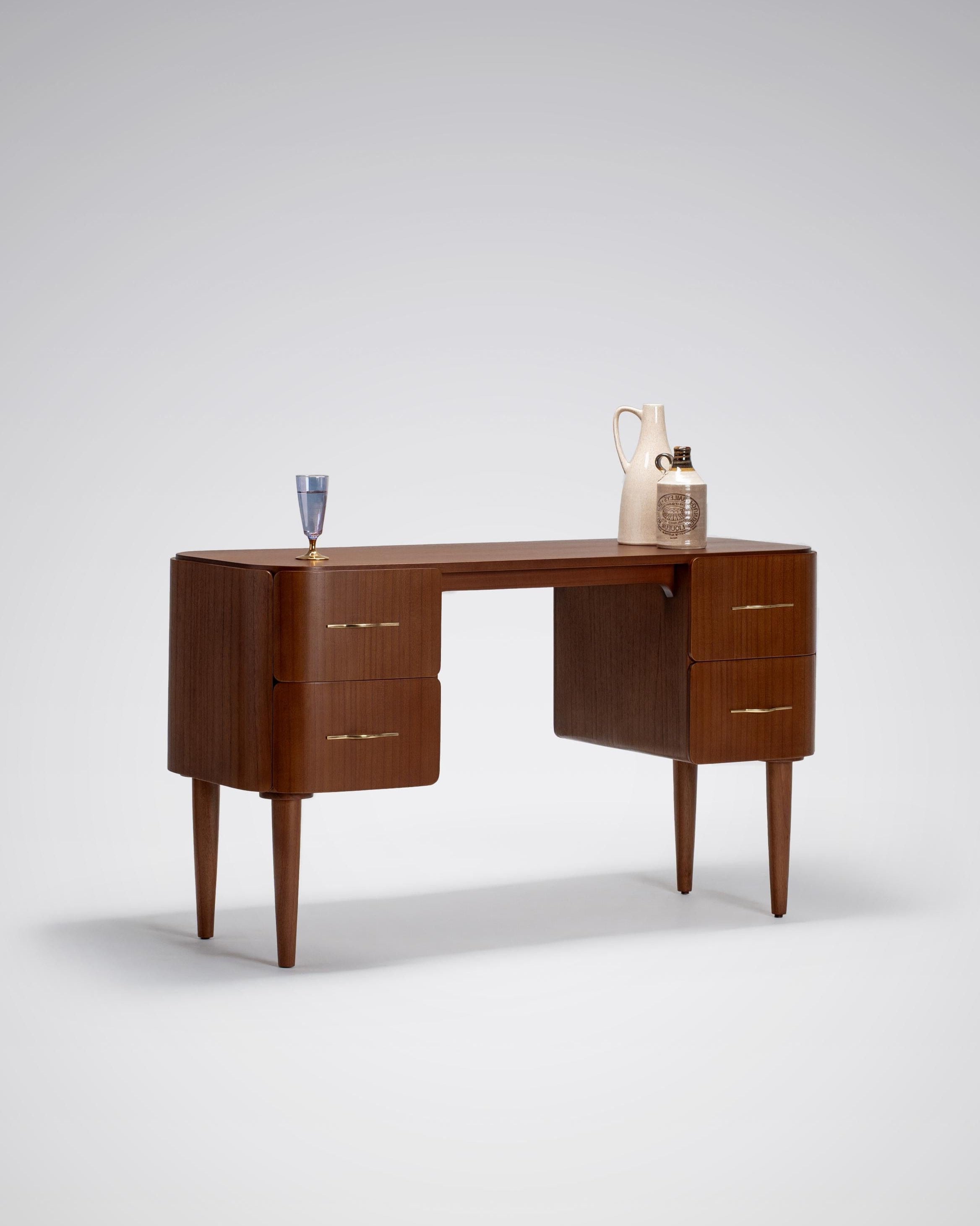 wooden desk with 4 spacious drawers