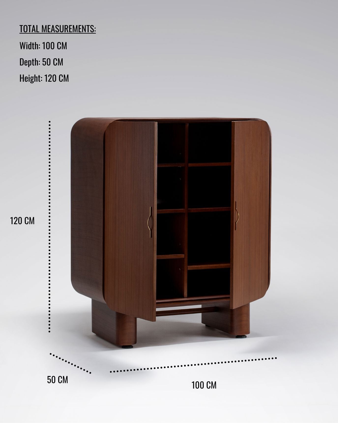 Wooden cabinet with dimensions displayed on a white background