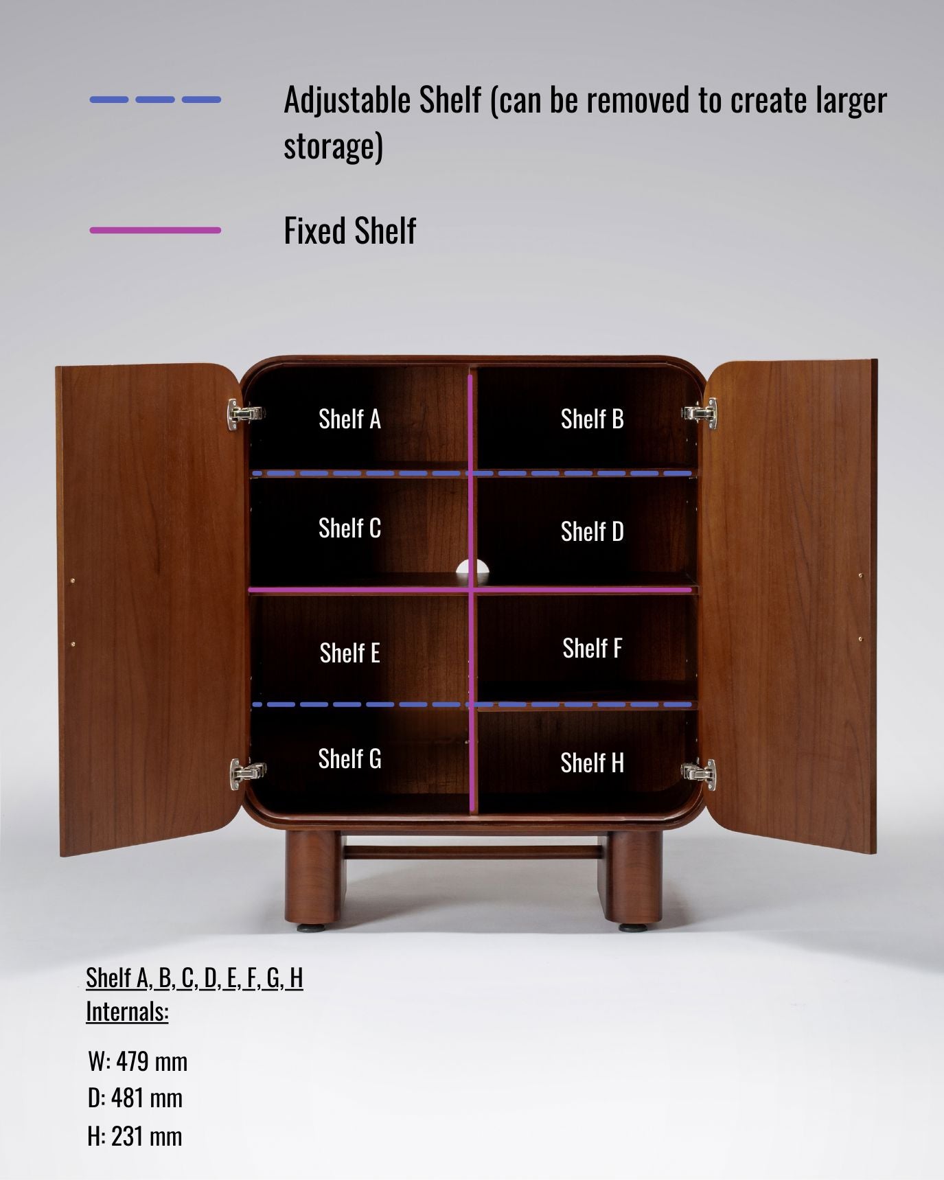 Wooden bar cabinet with adjustable shelves dimensions