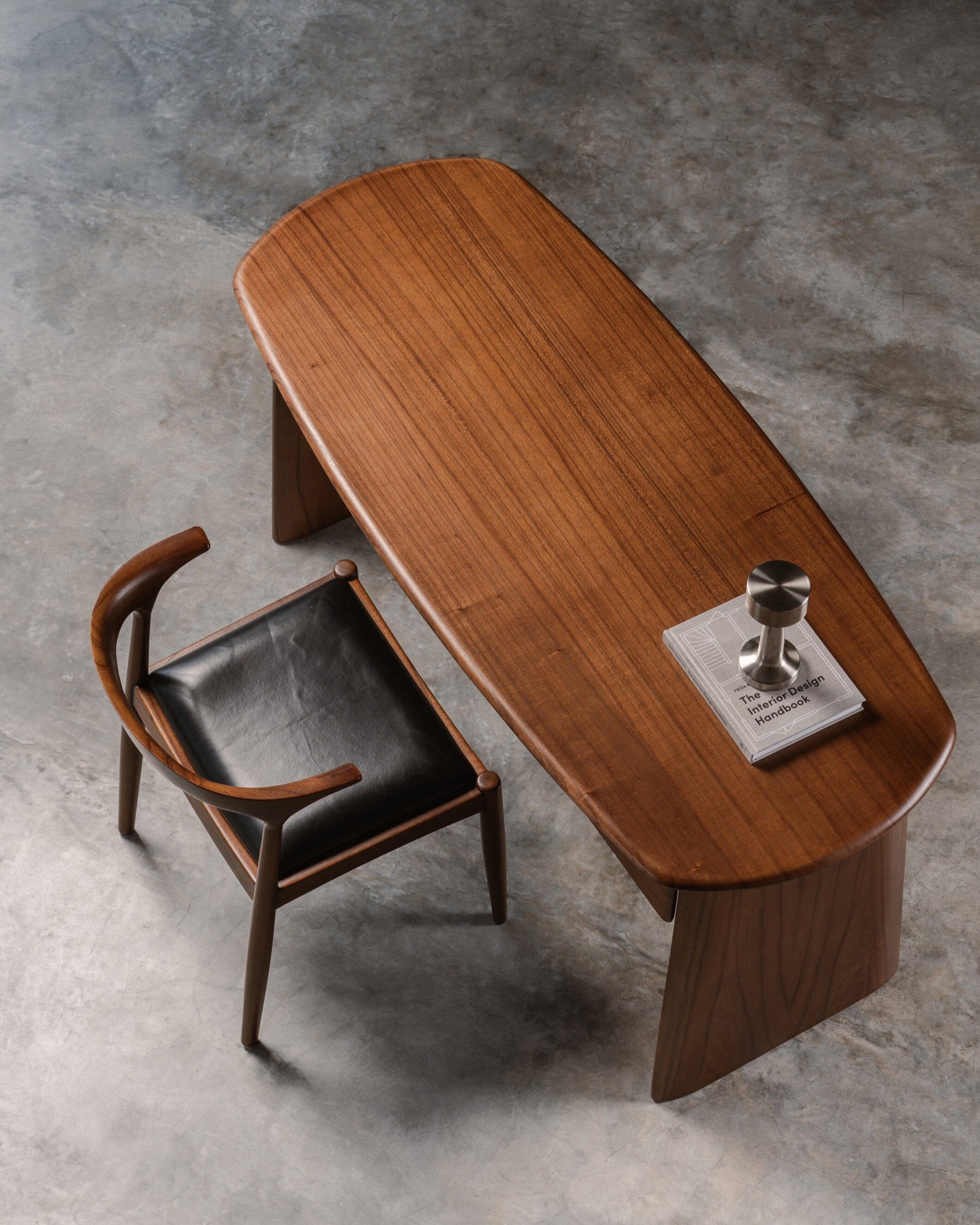 wooden top desk, with Black Leather St Martin Chair