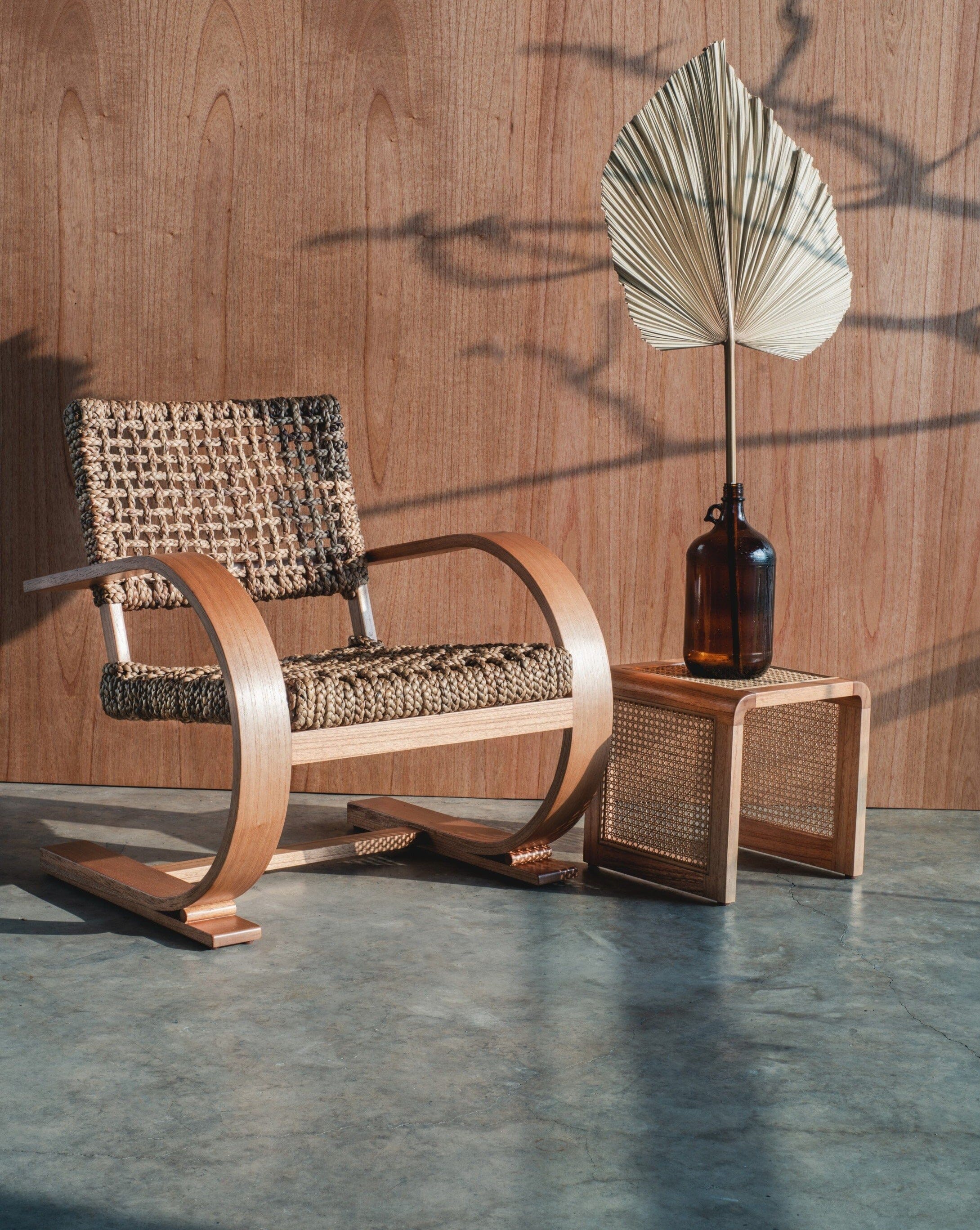 Nimoi Cube solid table- woven side table - Larkwood Furniture