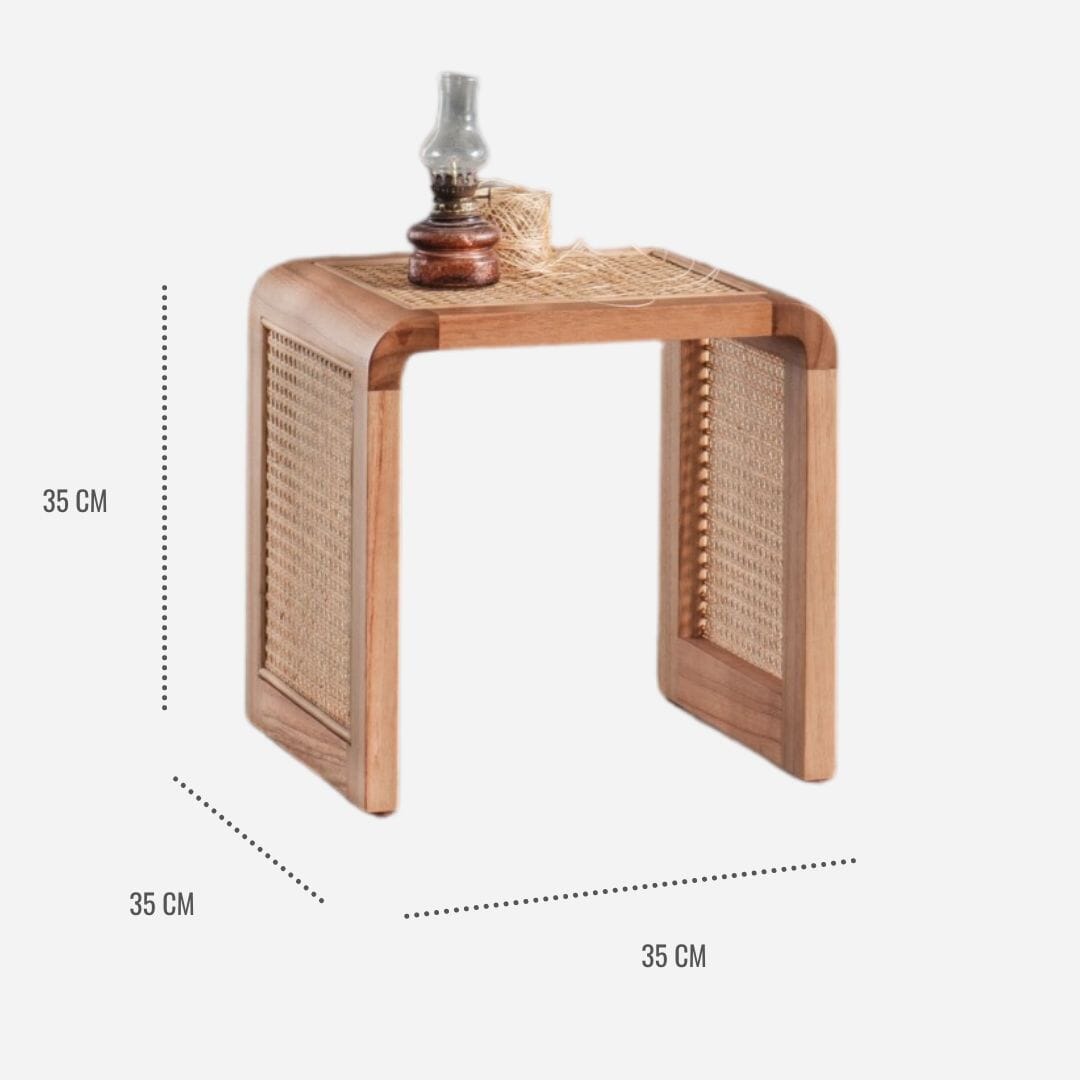 Nimoi Cube solid table - woven rattan side table - Larkwood Furniture