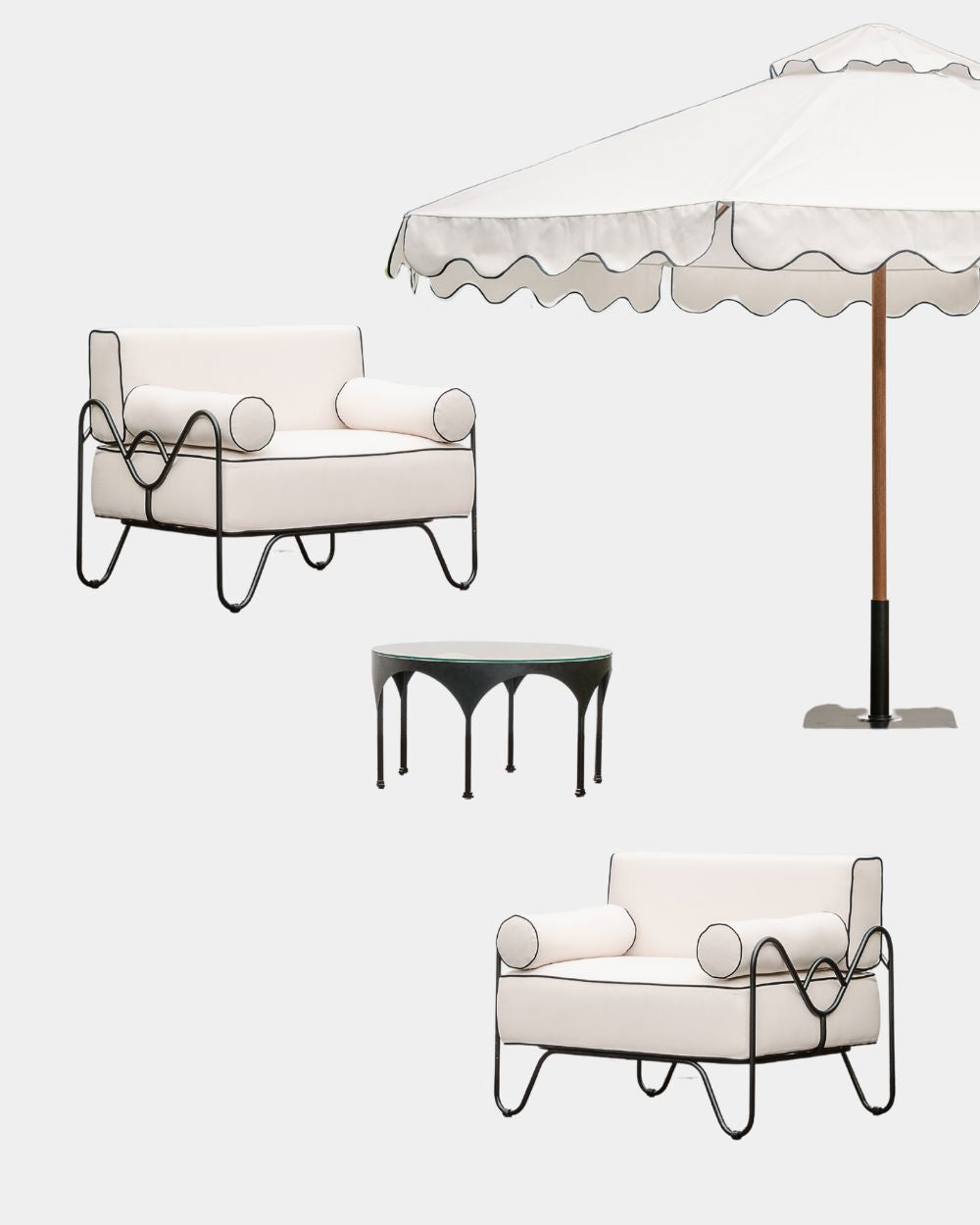 2 seater outdoor lounge setting, with umbrella and covers