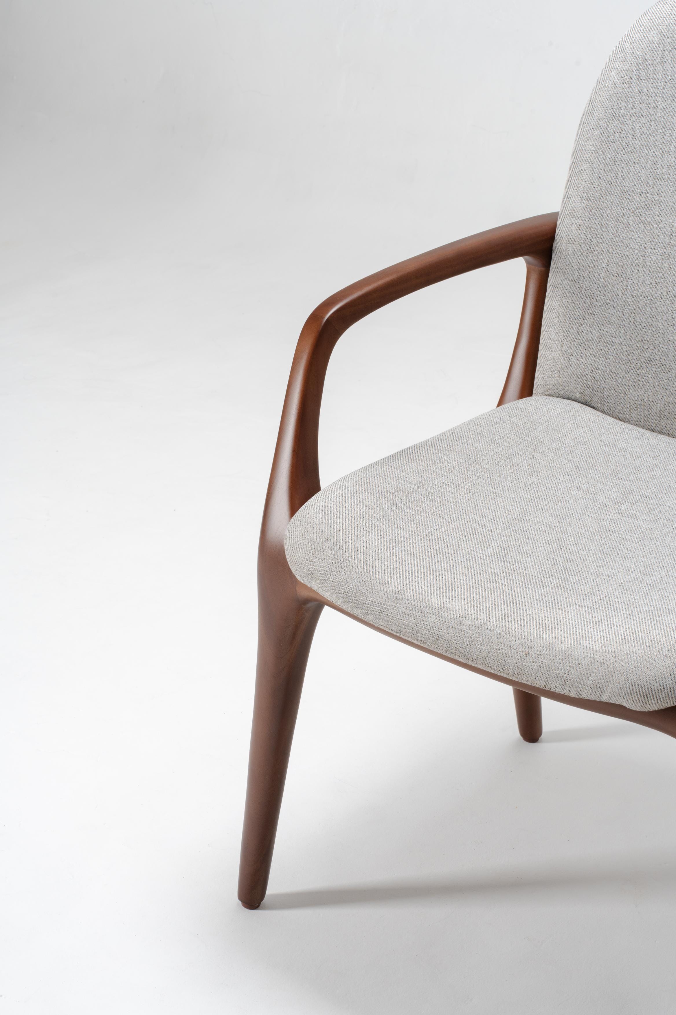 dining chair in wood, grey upholstered seat and back
