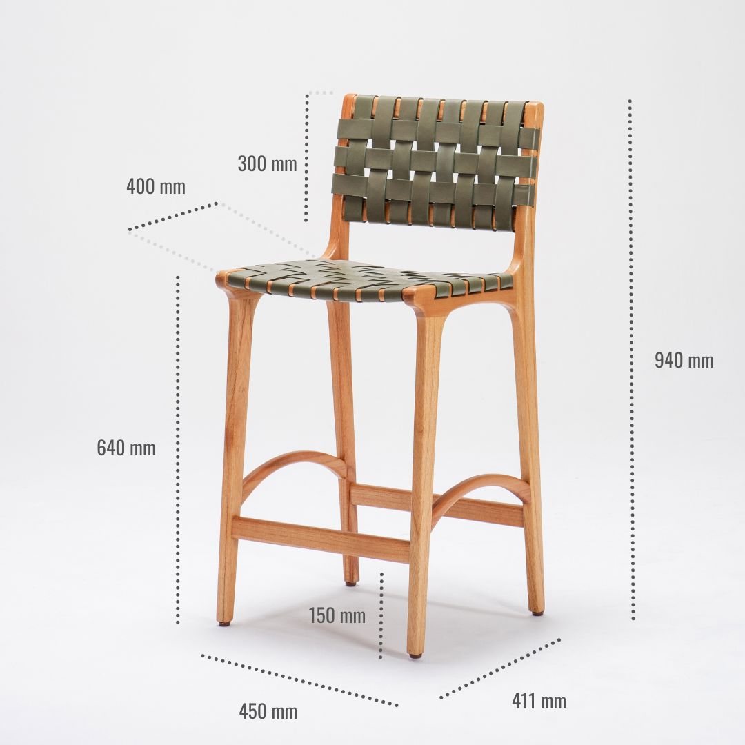 Full-Grain Leather Woven | Counter Stool