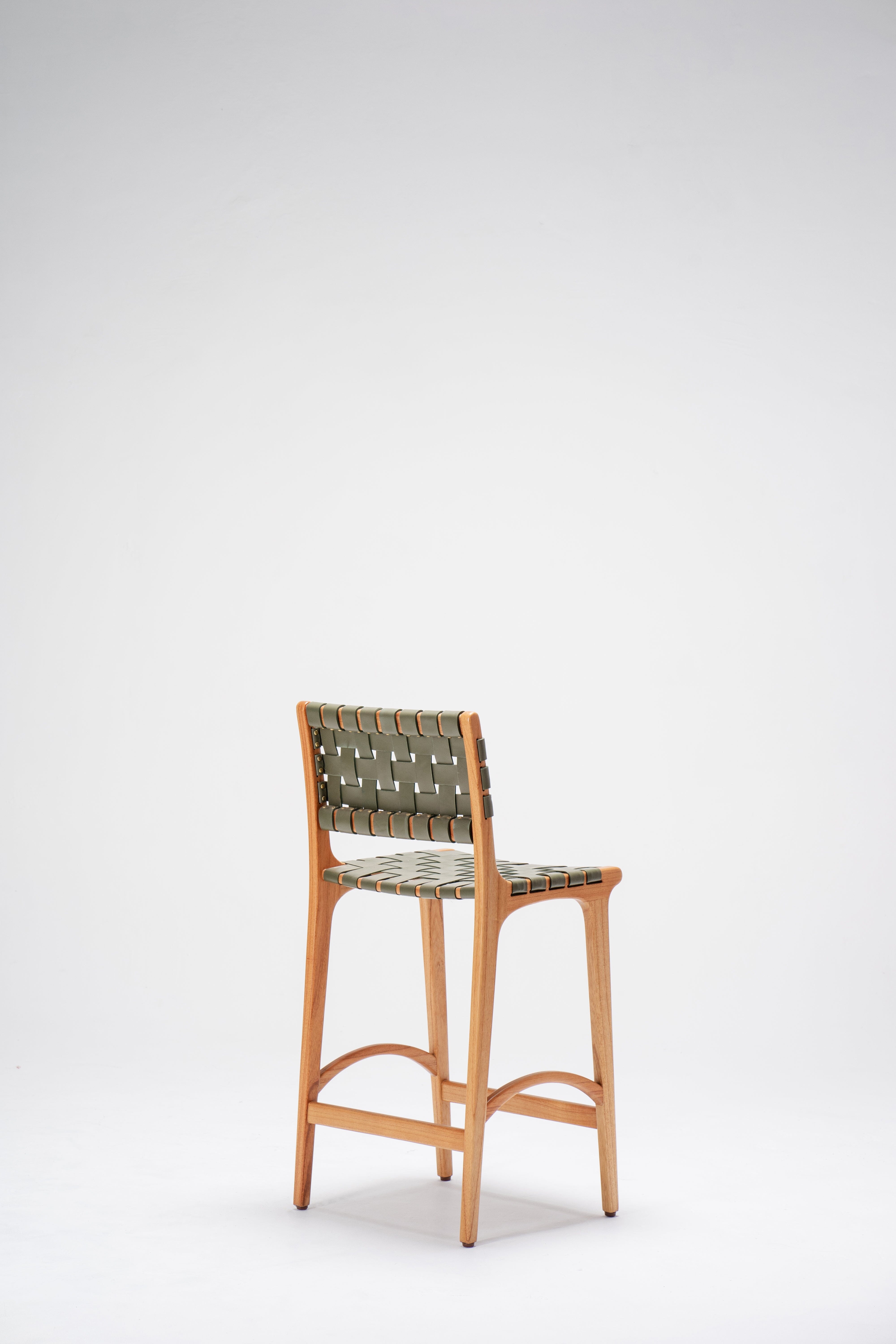 Sage Full-Grain Leather Woven Counter stool - solid wood counter stool - Larkwood Furniture
