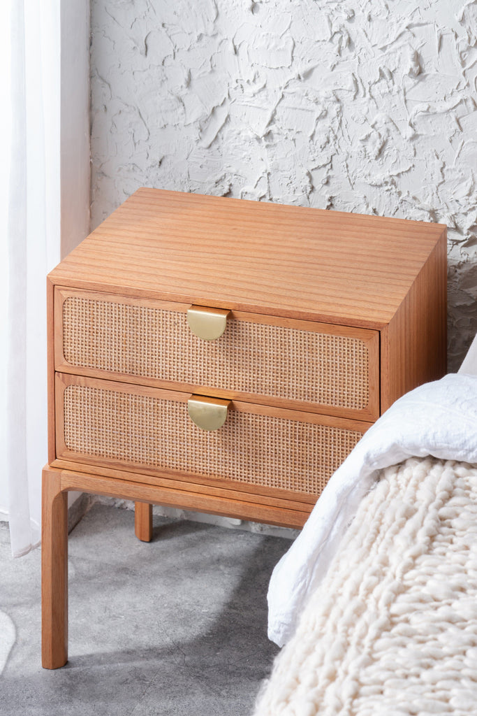 Tesoro Bedside - wooden rattan bedside table - Larkwood Furniture