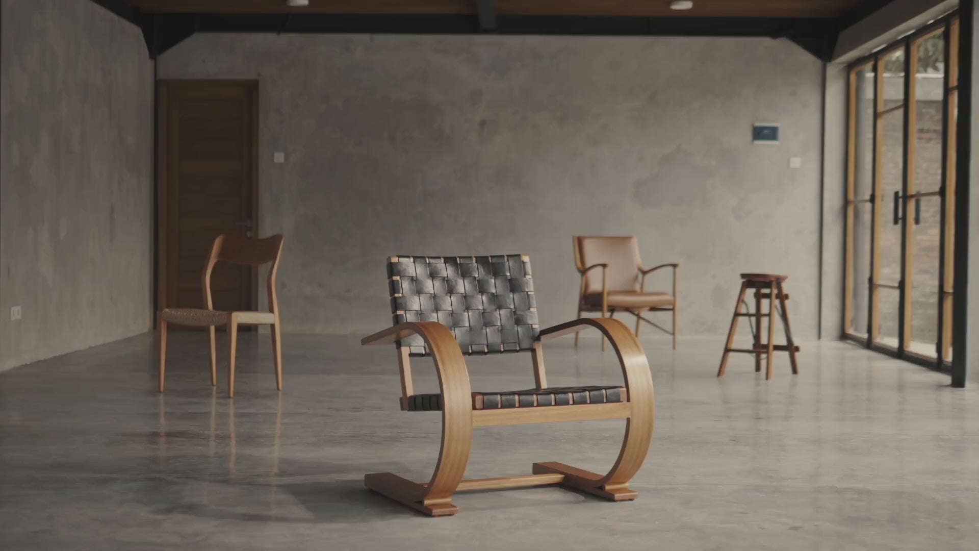 French Modernist Armchair - leather black woven arm chairs - Larkwood Furniture