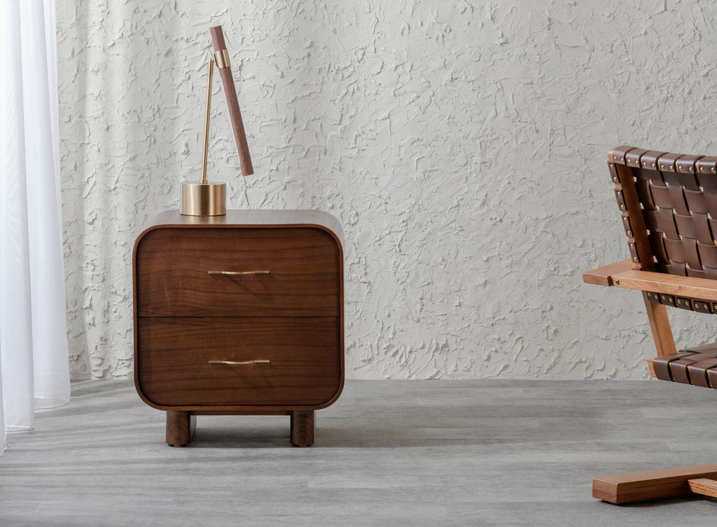 Wooden Bedside Table with Brass Handles