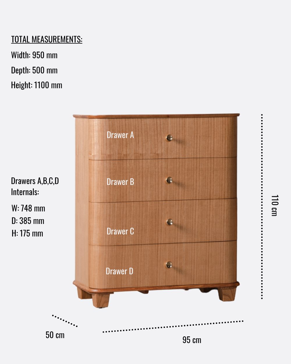 Carmellia Tall Chest of 4 Drawers