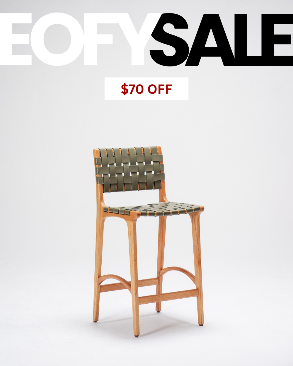 Sage Full-Grain Leather Woven | Counter Stool