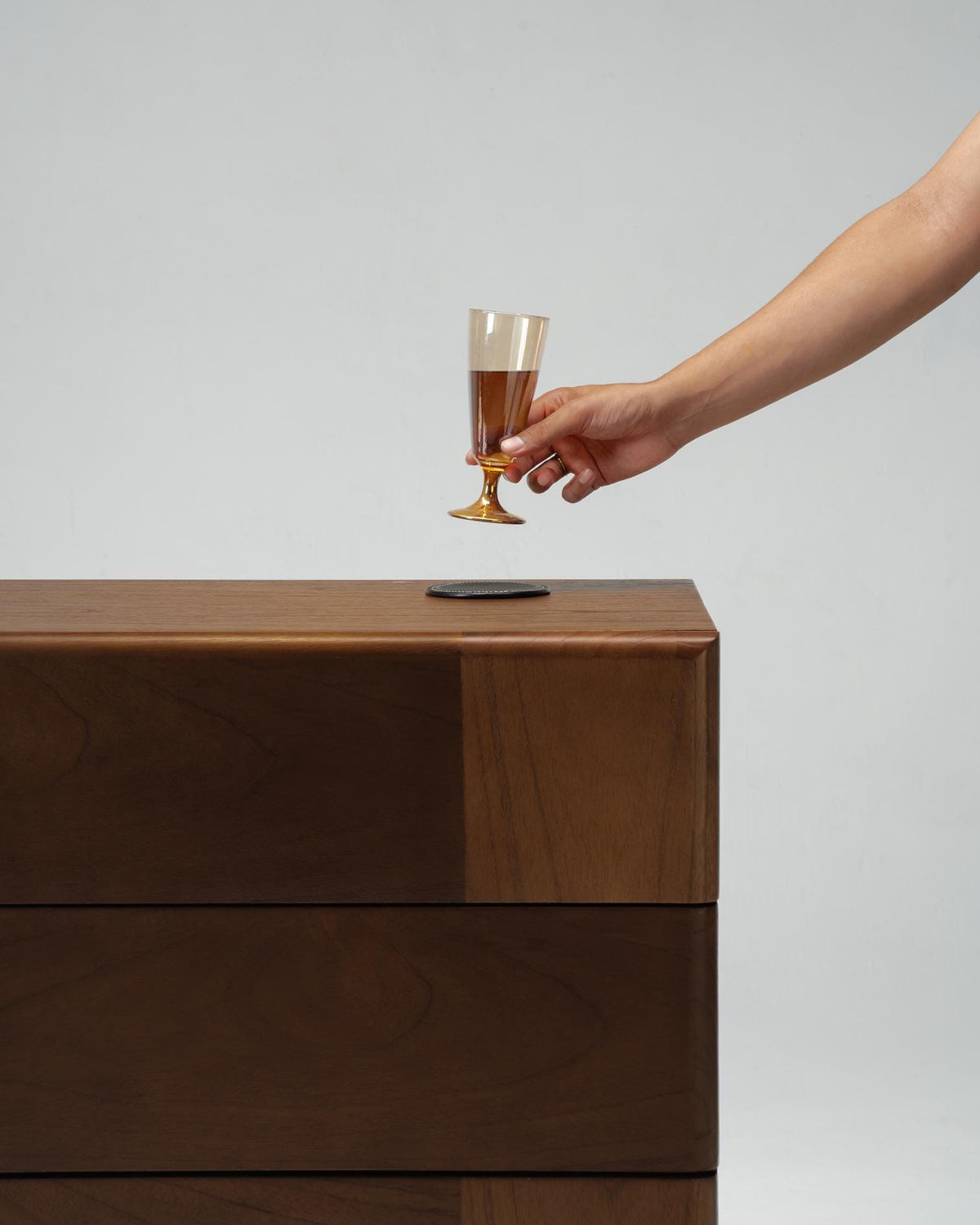 wooden side table close up
