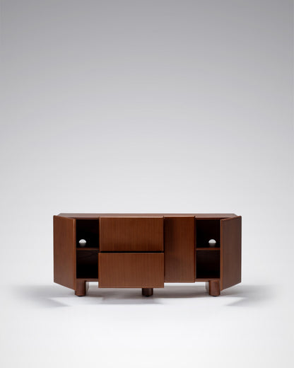 wooden credenza cupboard with drawers and shelves