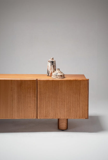 light wooden v console with doors