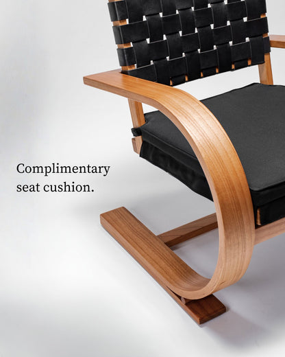 French Modernist Armchair | Full-Grain Leather Woven