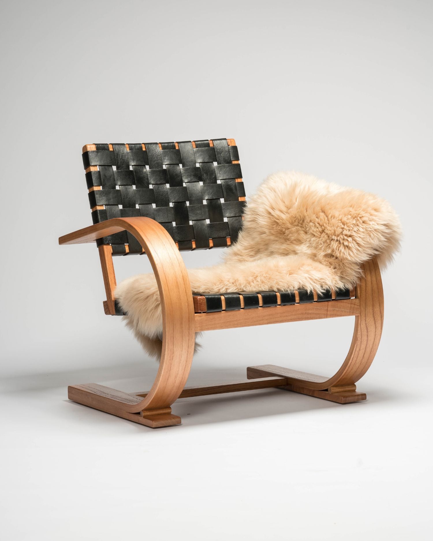 French Modernist Armchair | Full-Grain Leather Woven