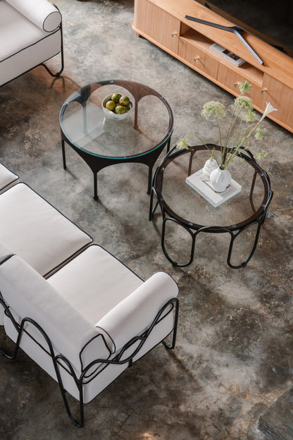 outdoor/indoor furniture, white sofa, glass coffee table