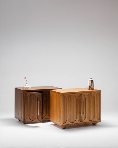 Two wooden bed side tables