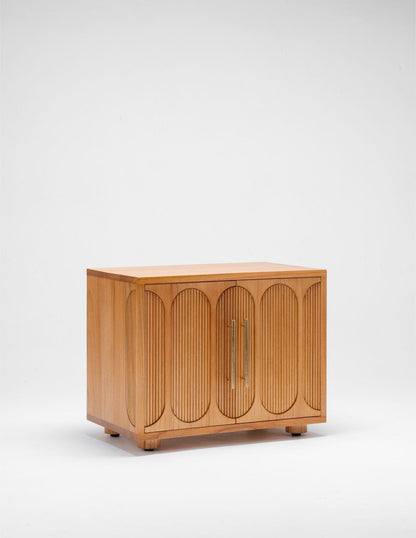 Wooden bedside cabinet with curved design