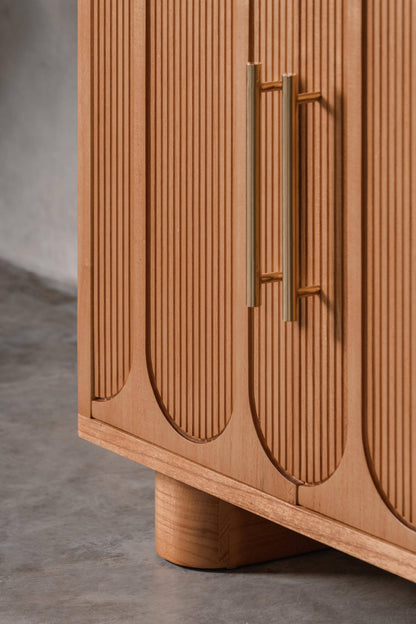 light wood detail on a storage console