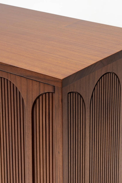 Close-up of a light wooden buffet cabinet