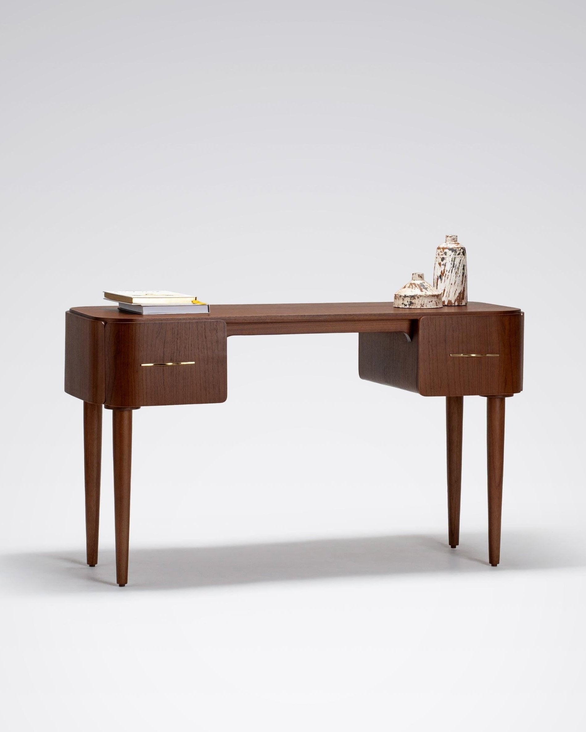 designer dark two drawer wooden desk